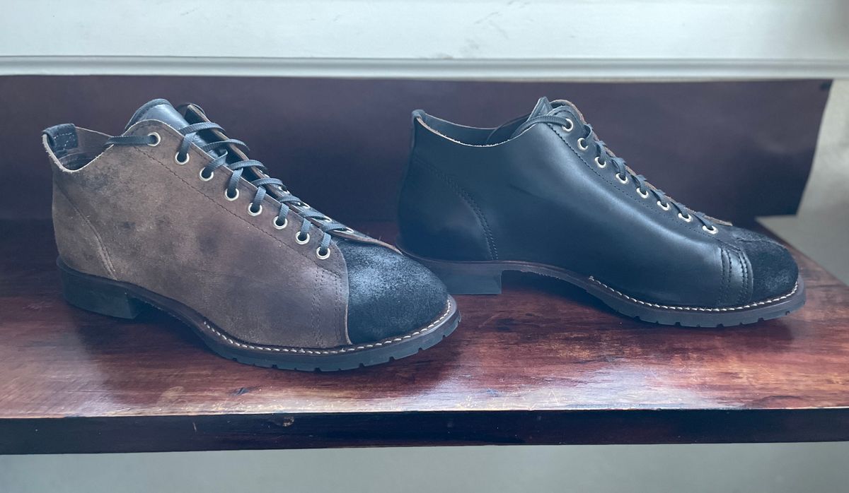 Photo by FrankLeeFineLeathers on October 6, 2023 of the Self-Made Monkey Boot in Horween Black Chromexcel Horsehide.