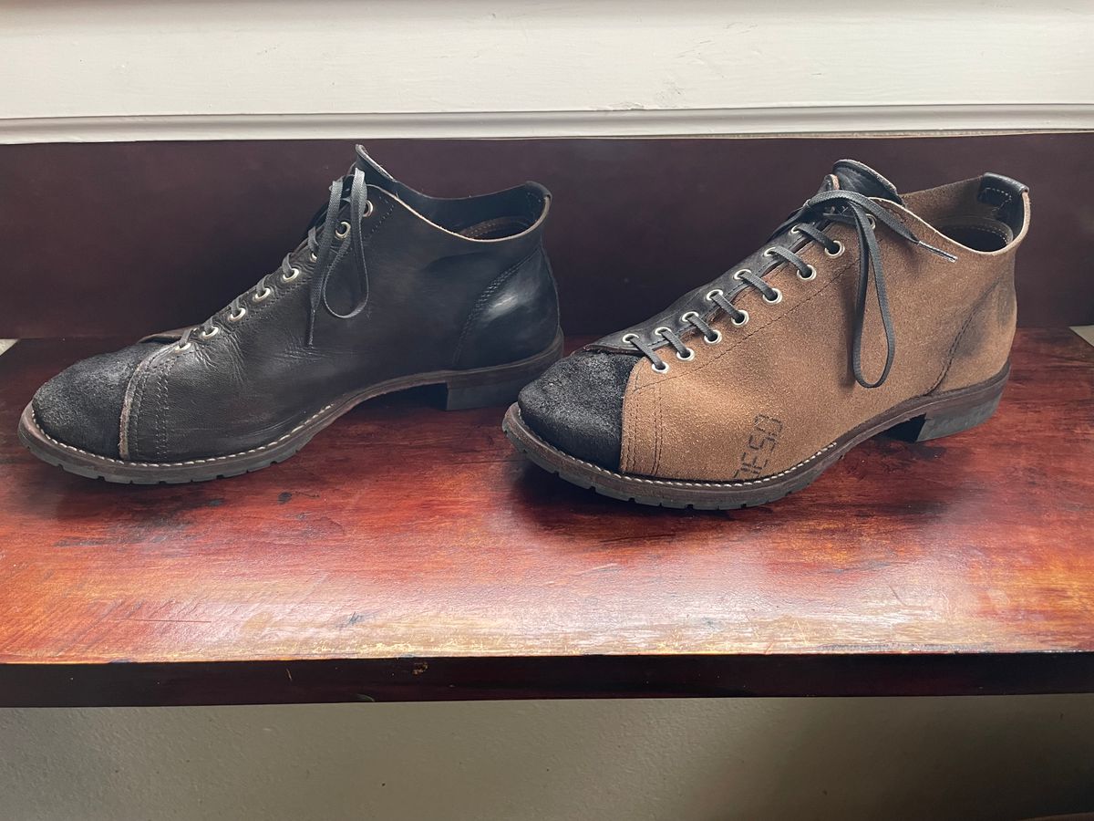 Photo by FrankLeeFineLeathers on November 3, 2023 of the Self-Made Monkey Boot in Horween Black Chromexcel Horsehide.