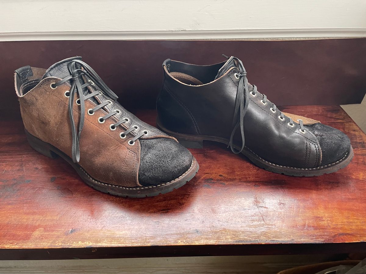 Photo by FrankLeeFineLeathers on November 3, 2023 of the Self-Made Monkey Boot in Horween Black Chromexcel Horsehide.