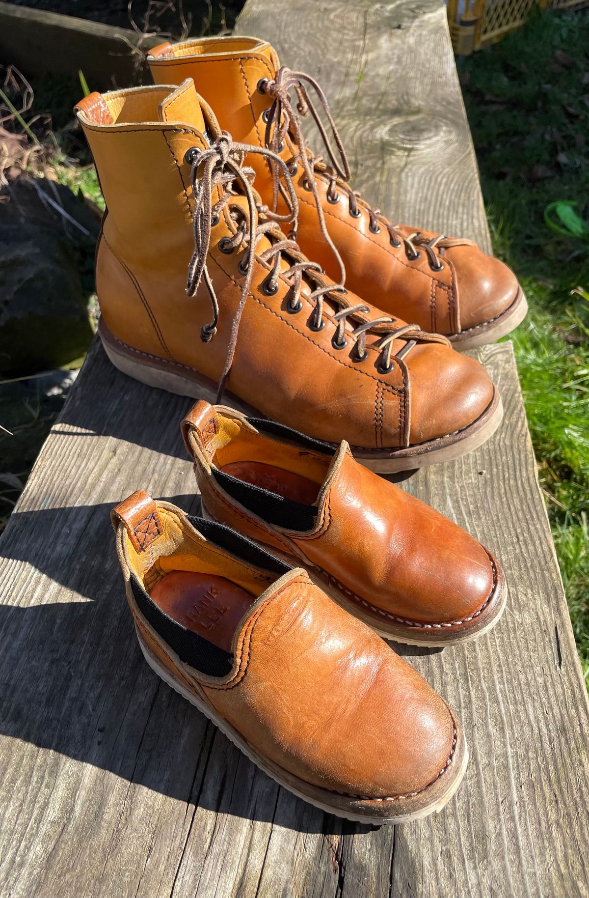 Photo by FrankLeeFineLeathers on February 5, 2024 of the Wesco Romeo in Maryam “ banana” horsebutt, Law shrunken bison, buckskin lined.