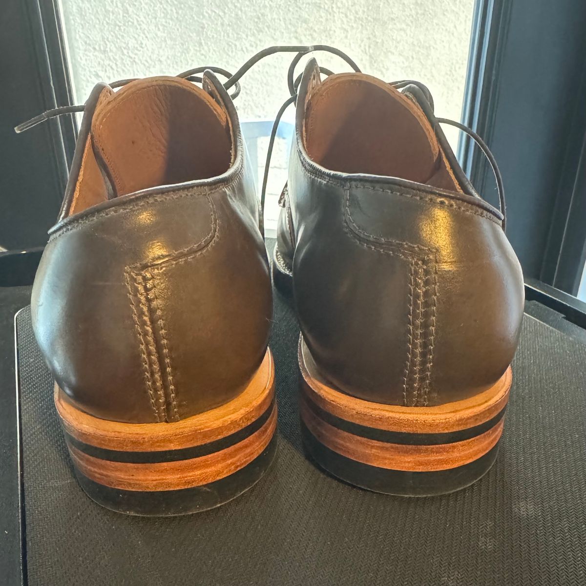Photo by jinwoo on October 9, 2023 of the Viberg Derby Shoe in Horween Dark Cognac Shell Cordovan.