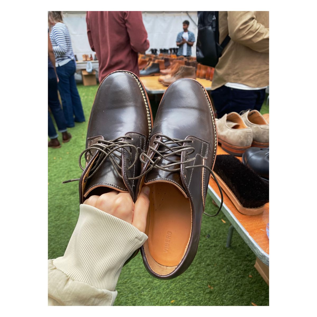 Photo by jinwoo on October 9, 2023 of the Viberg Derby Shoe in Horween Dark Cognac Shell Cordovan.