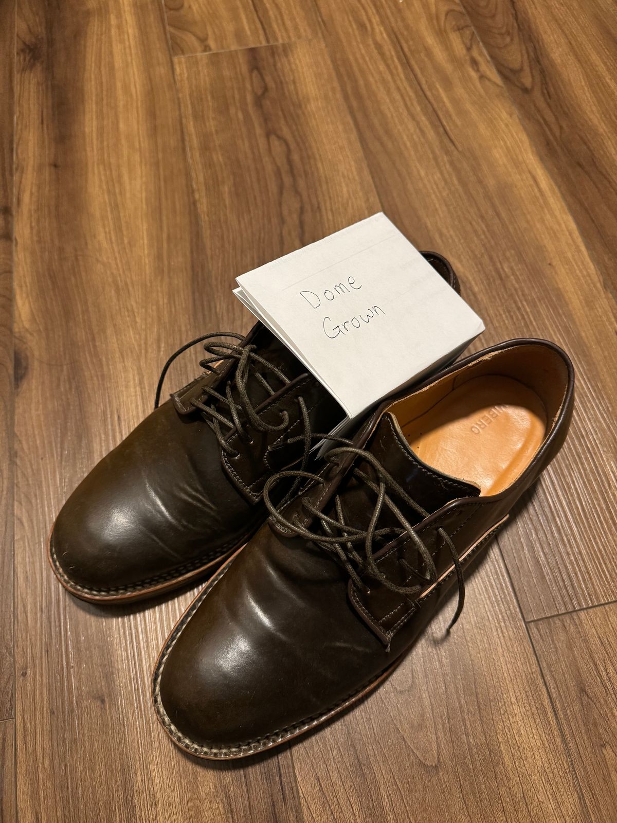 Photo by jinwoo on November 3, 2023 of the Viberg Derby Shoe in Horween Dark Cognac Shell Cordovan.