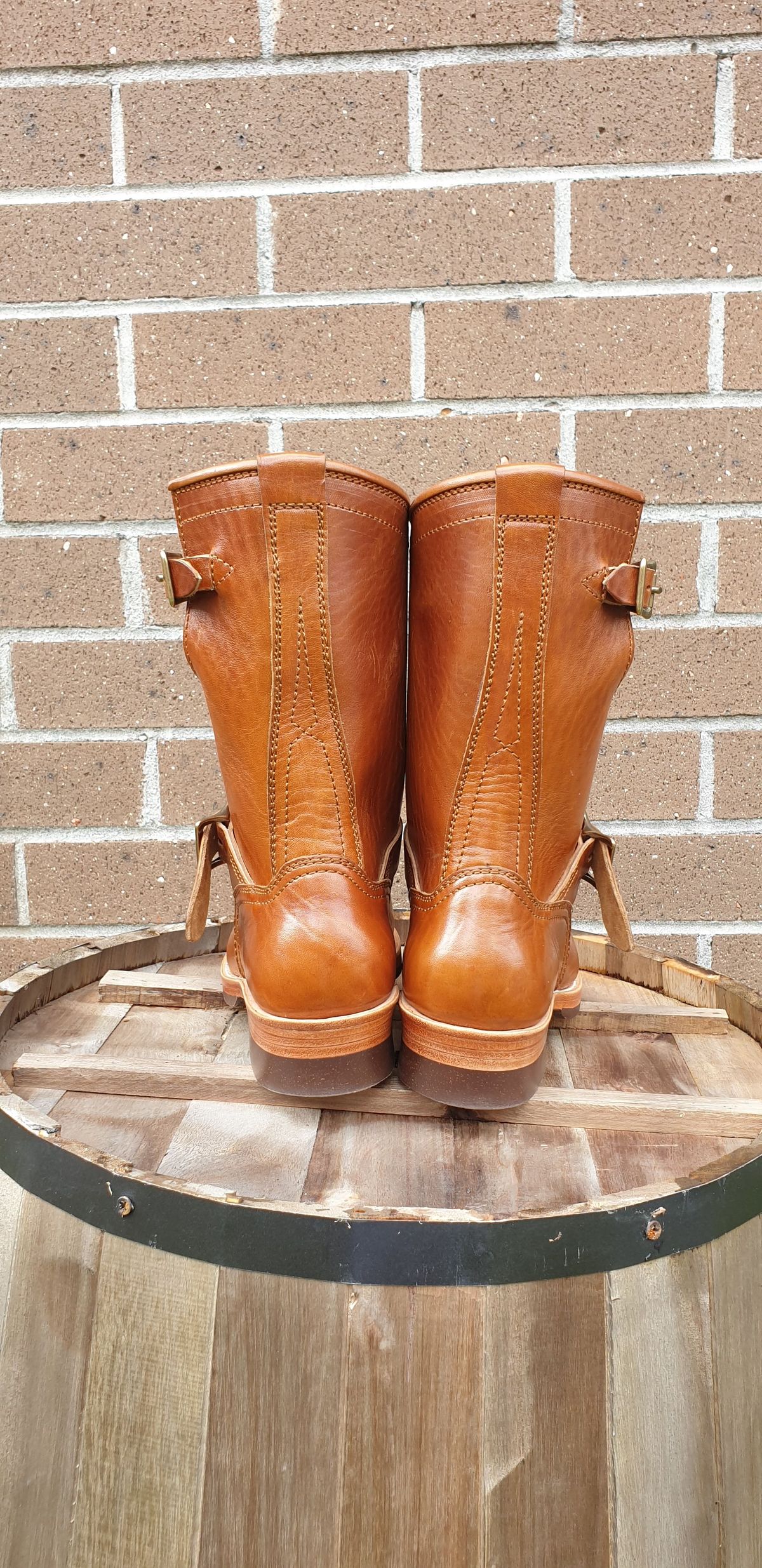 Photo by Worn.Soles on October 1, 2021 of the Benzein The Keeper 'Type 2' Engineer Boot in Shinki Brown Oiled Horsebutt.