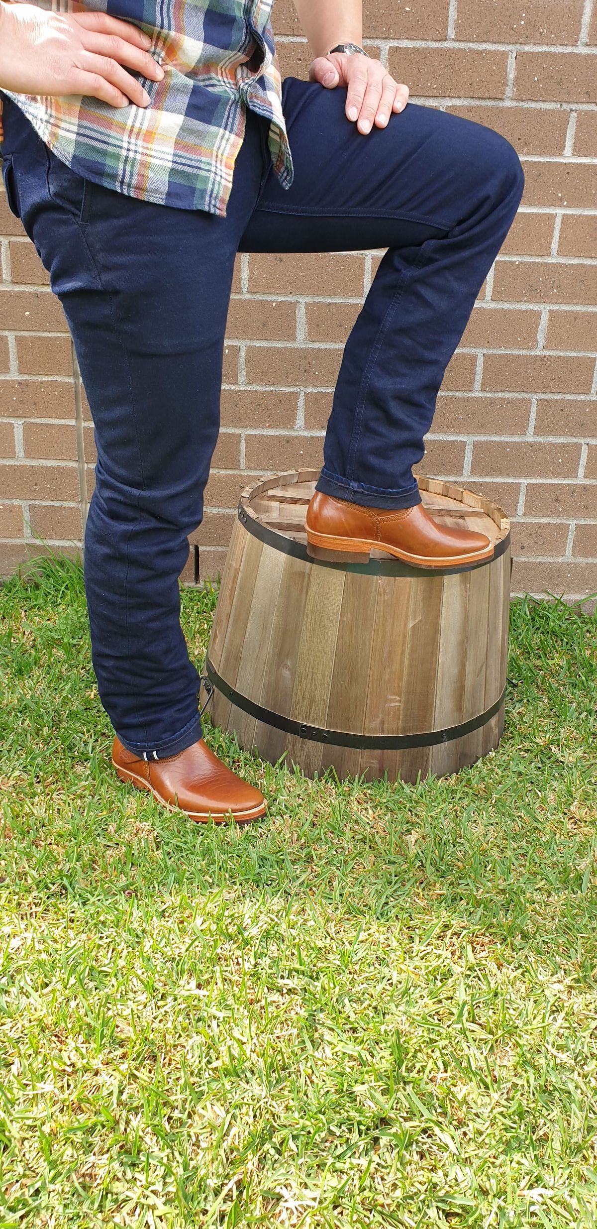 Photo by Worn.Soles on October 1, 2021 of the Benzein The Keeper 'Type 2' Engineer Boot in Shinki Brown Oiled Horsebutt.