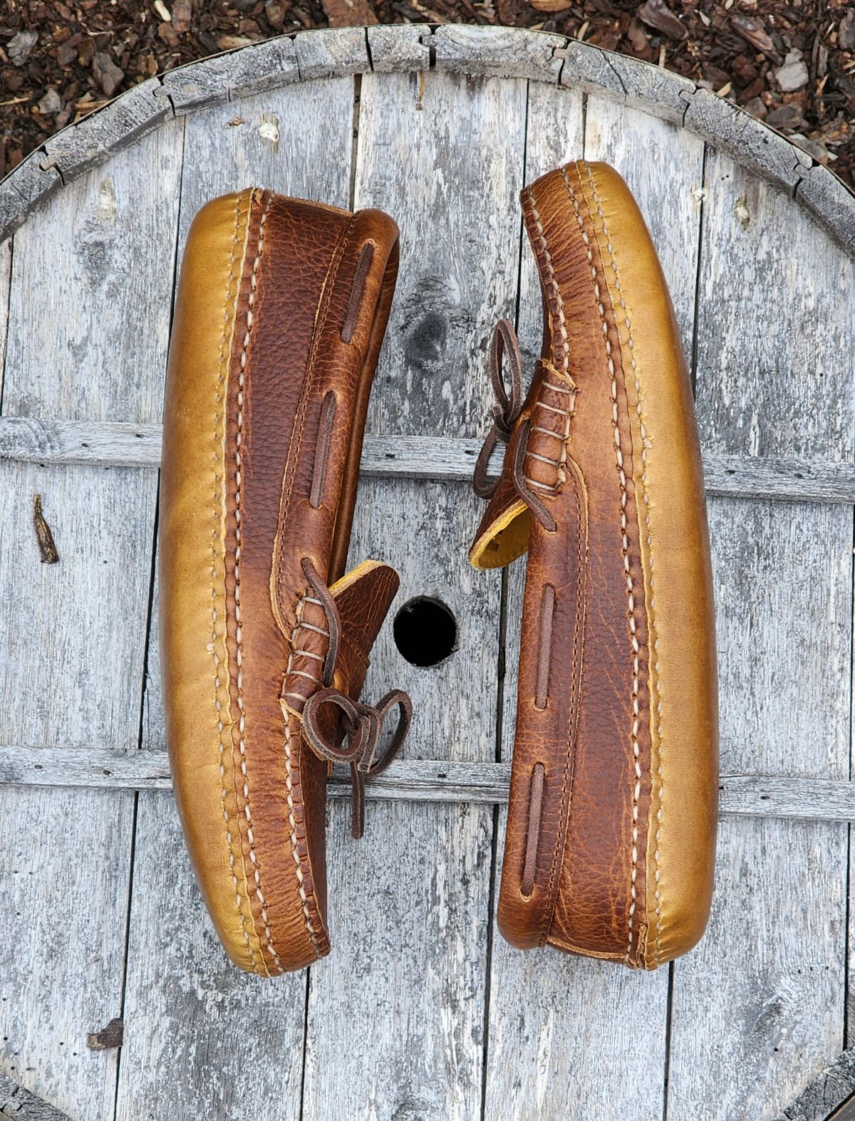 Photo by Worn.Soles on November 3, 2023 of the Quoddy Grizzly Moc in Grizzly Peanut.