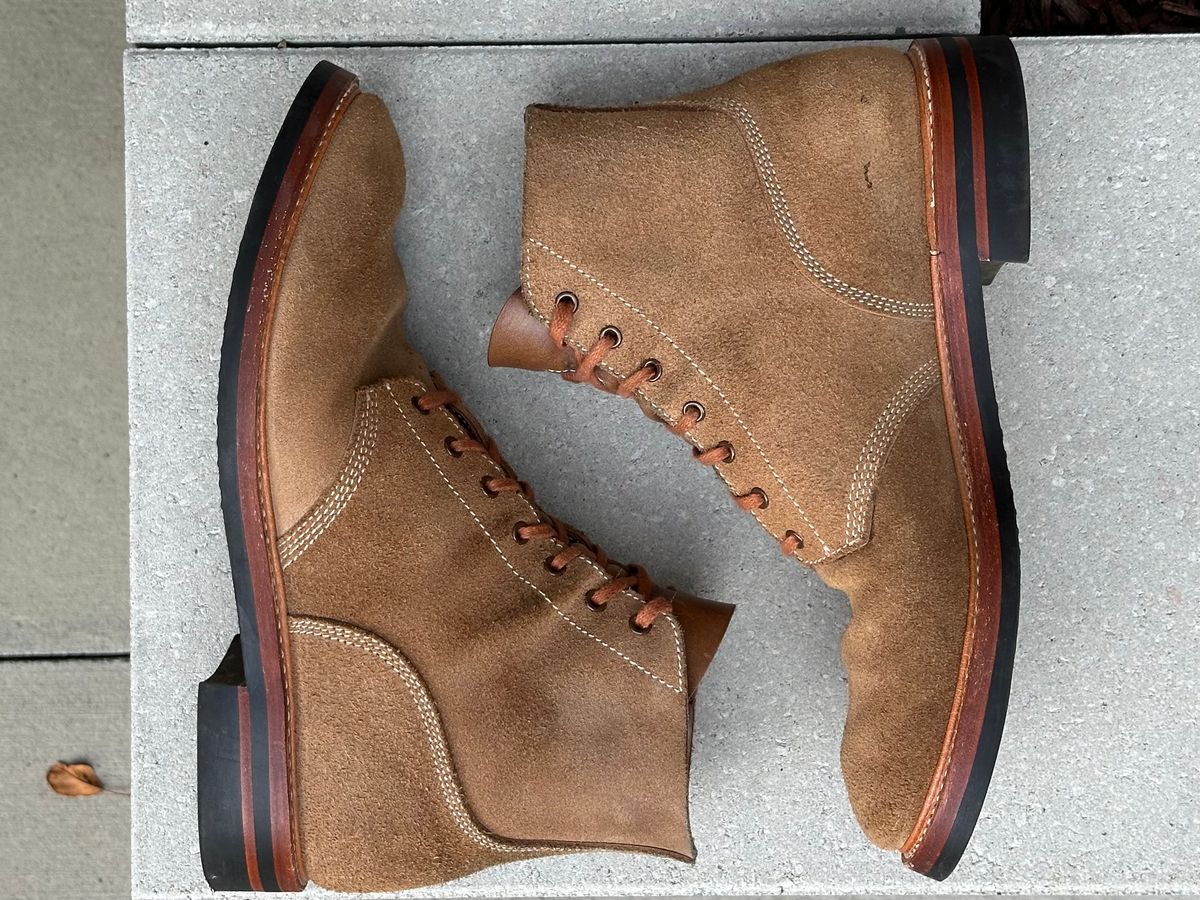 Photo by gv7 on November 1, 2024 of the John Lofgren M-43 Service Boots in Horween Natural Chromexcel Roughout.