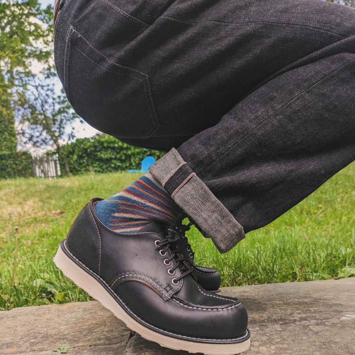 Photo by dreadnatty08 on April 25, 2024 of the Red Wing 8090 Shop Moc Oxford in S.B. Foot Black Prairie.