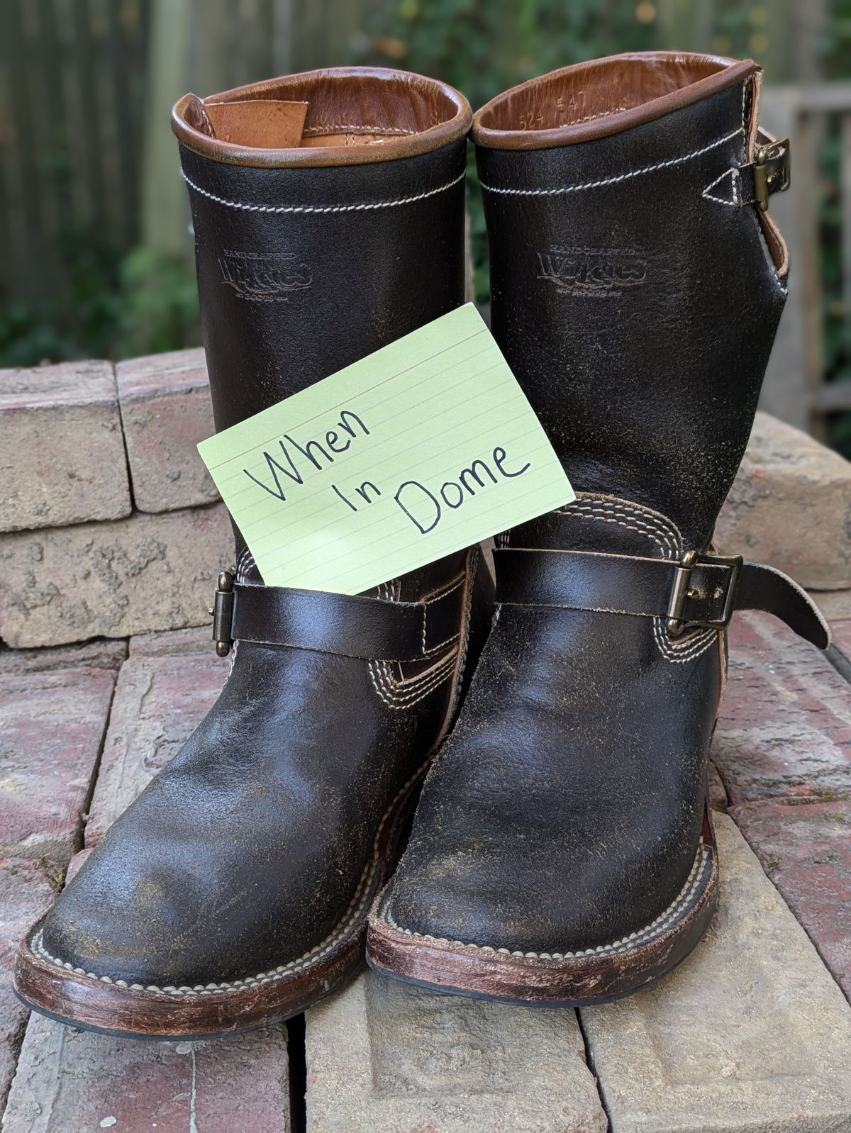 Photo by dreadnatty08 on November 4, 2024 of the Willie's Handmade Boots Custom Model in Horween Dark Olive Waxed Flesh.