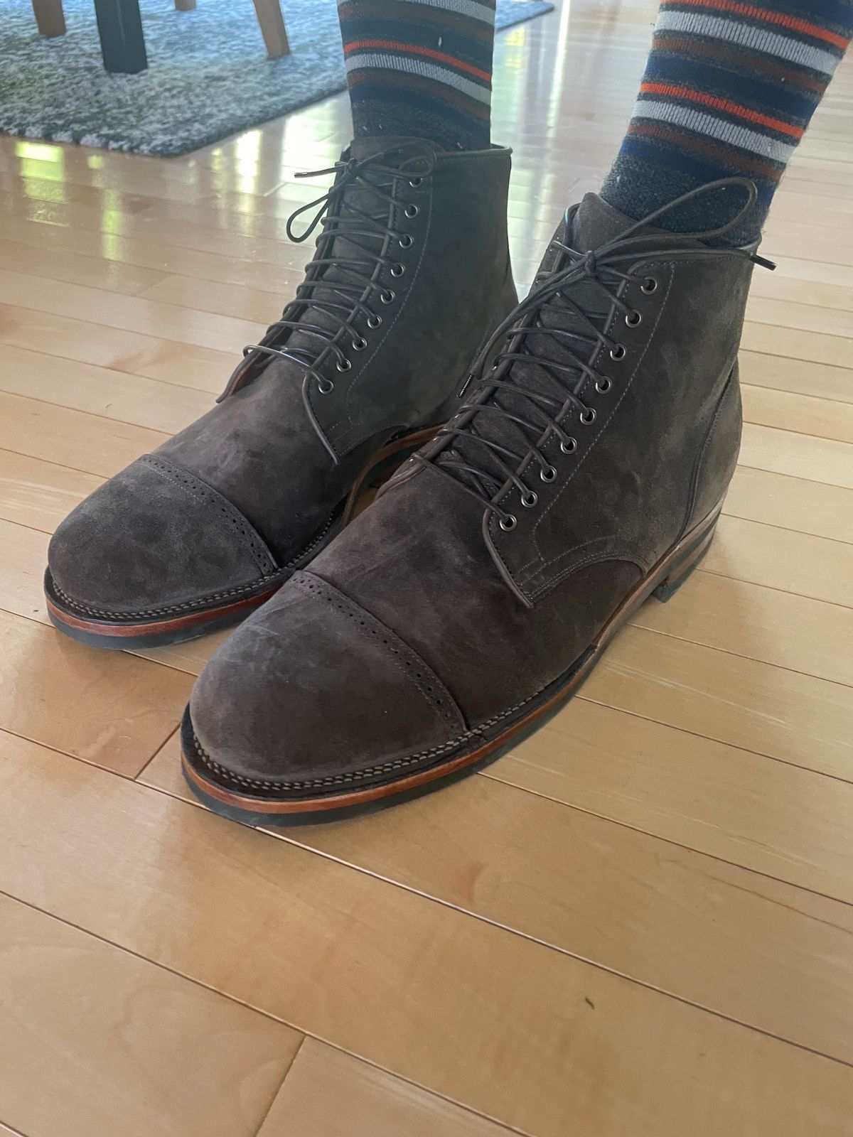 Photo by wonkytoe on October 1, 2023 of the Viberg Service Boot BCT in C.F. Stead Thyme Janus Calf Suede.