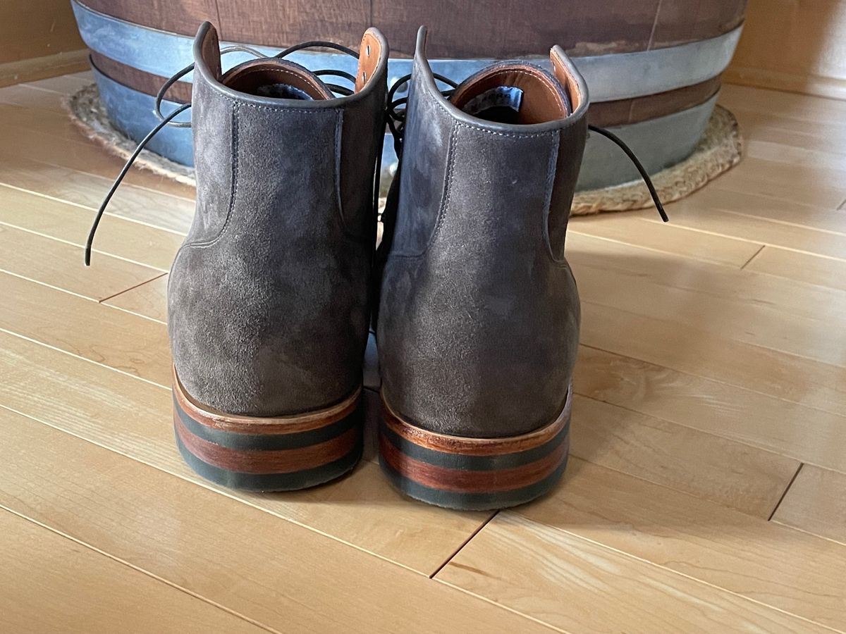 Photo by wonkytoe on October 1, 2023 of the Viberg Service Boot BCT in C.F. Stead Thyme Janus Calf Suede.