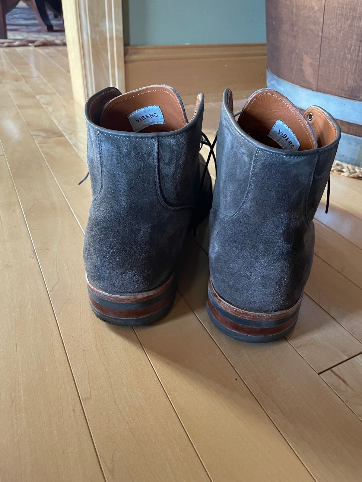 Photo by wonkytoe on November 4, 2023 of the Viberg Service Boot BCT in C.F. Stead Thyme Janus Calf Suede.