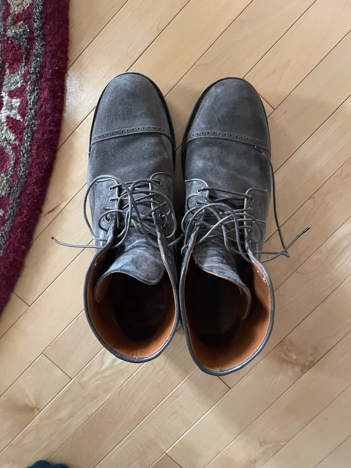 Photo by wonkytoe on January 5, 2024 of the Viberg Service Boot BCT in C.F. Stead Thyme Janus Calf Suede.