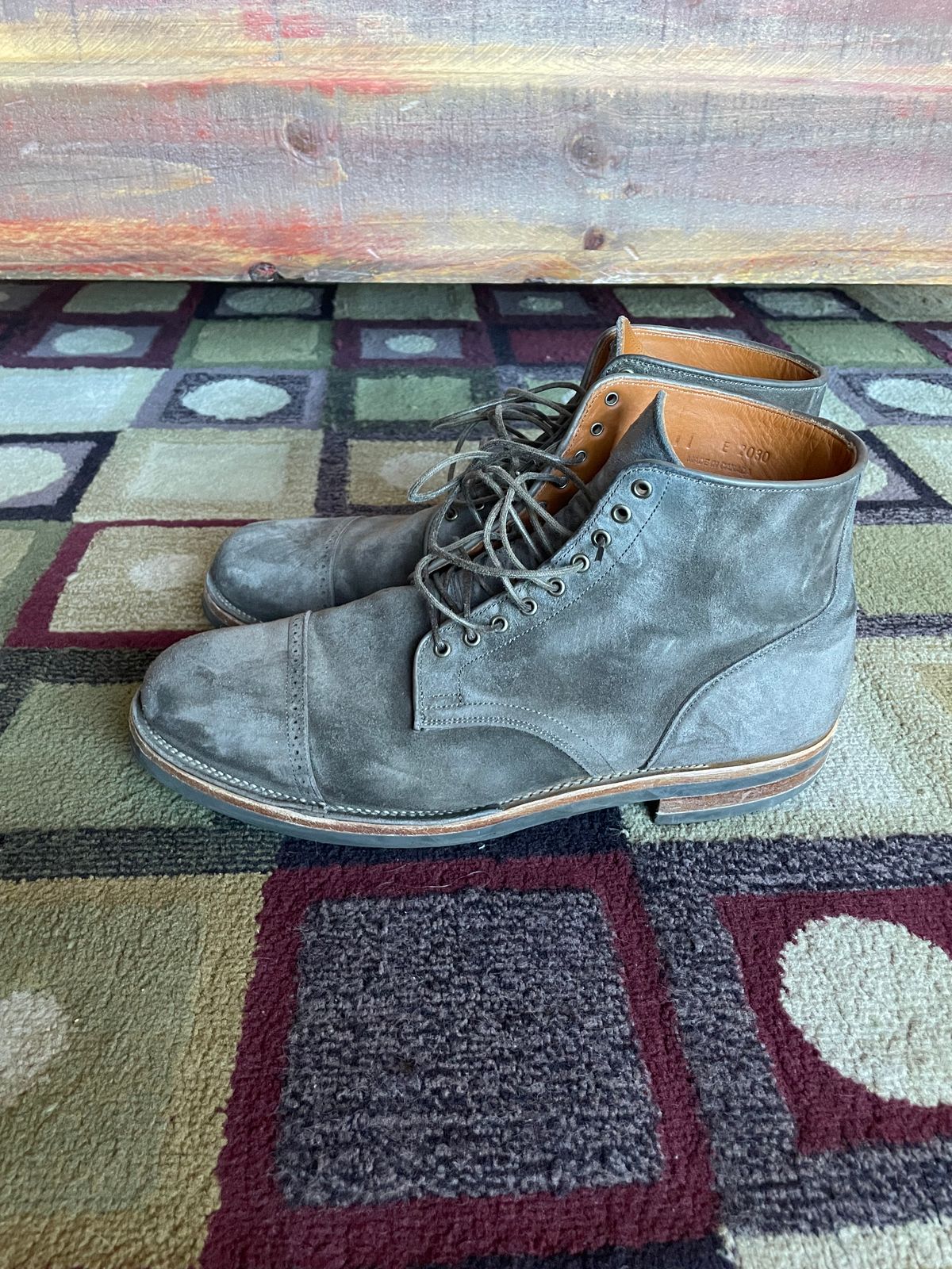 Photo by wonkytoe on March 2, 2024 of the Viberg Service Boot BCT in C.F. Stead Thyme Janus Calf Suede.