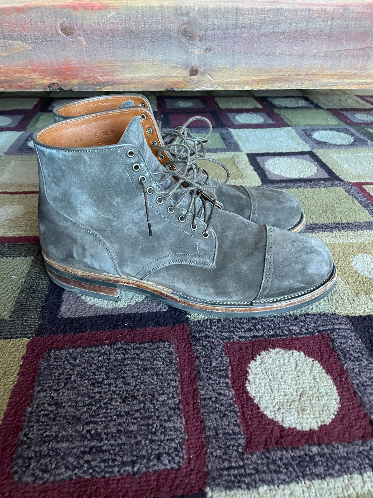 Photo by wonkytoe on March 2, 2024 of the Viberg Service Boot BCT in C.F. Stead Thyme Janus Calf Suede.