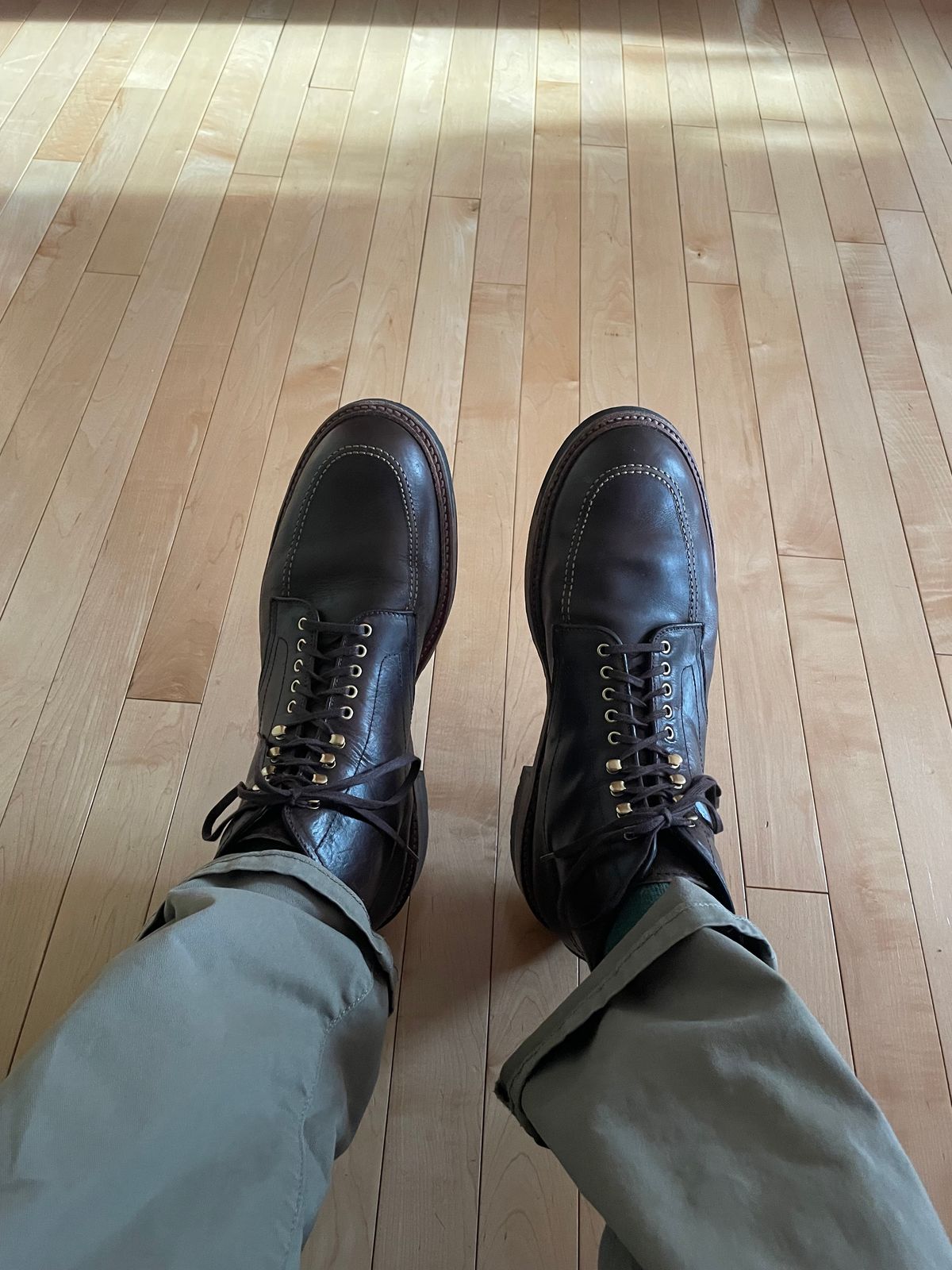 Photo by wonkytoe on April 22, 2024 of the Alden Indy Boot in Horween Brown Chromexcel.