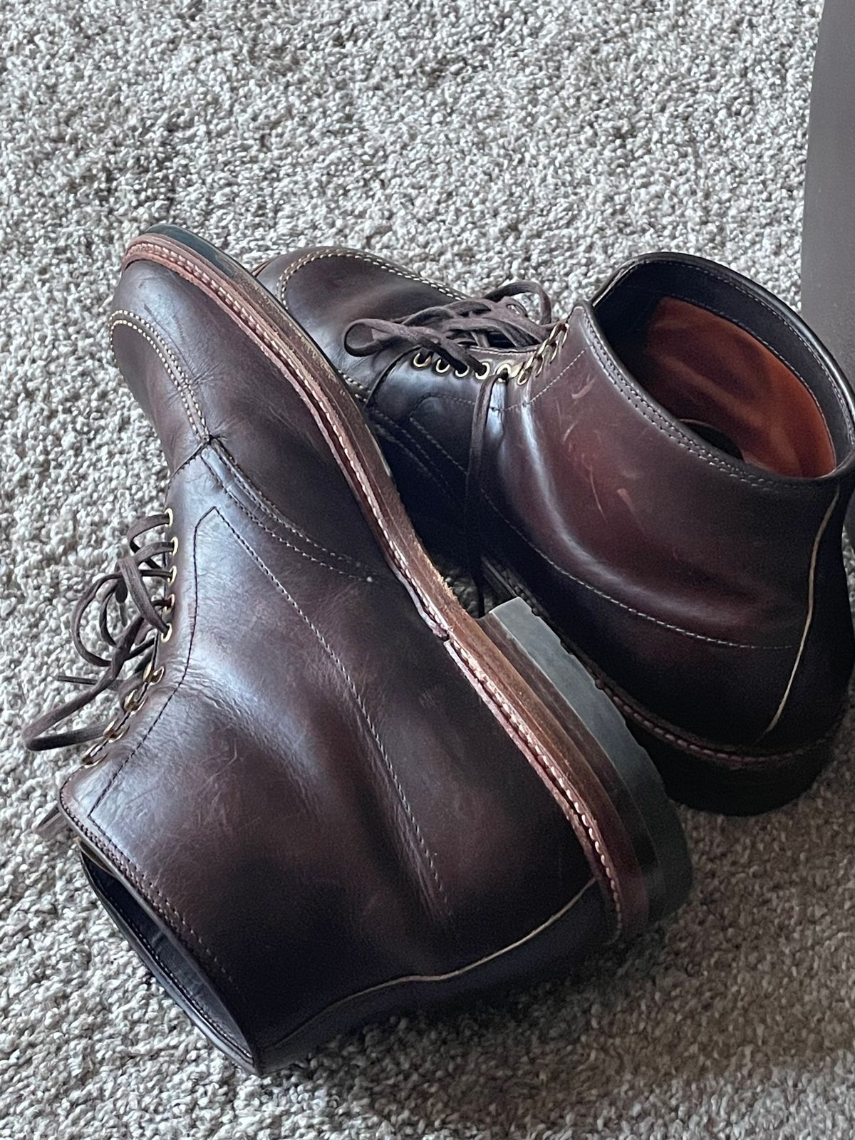 Photo by wonkytoe on April 22, 2024 of the Alden Indy Boot in Horween Brown Chromexcel.