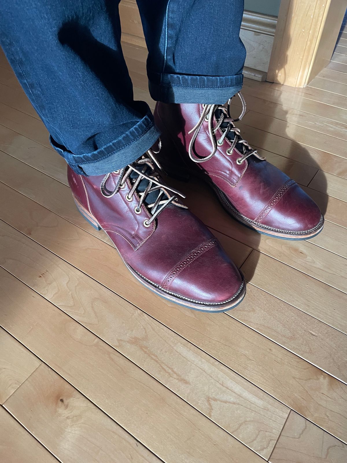 Photo by wonkytoe on April 30, 2025 of the Viberg Service Boot BCT in Horween Color 8 Chromexcel.