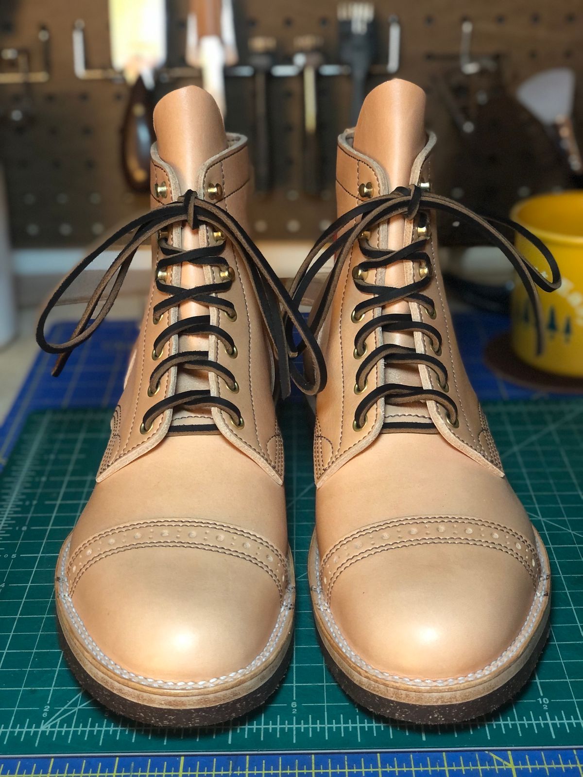 Photo by m.f.bootco on October 2, 2023 of the M.F. Boot Co Service Boot in Sepici Tumbled Waxed Natural Veg Tan.