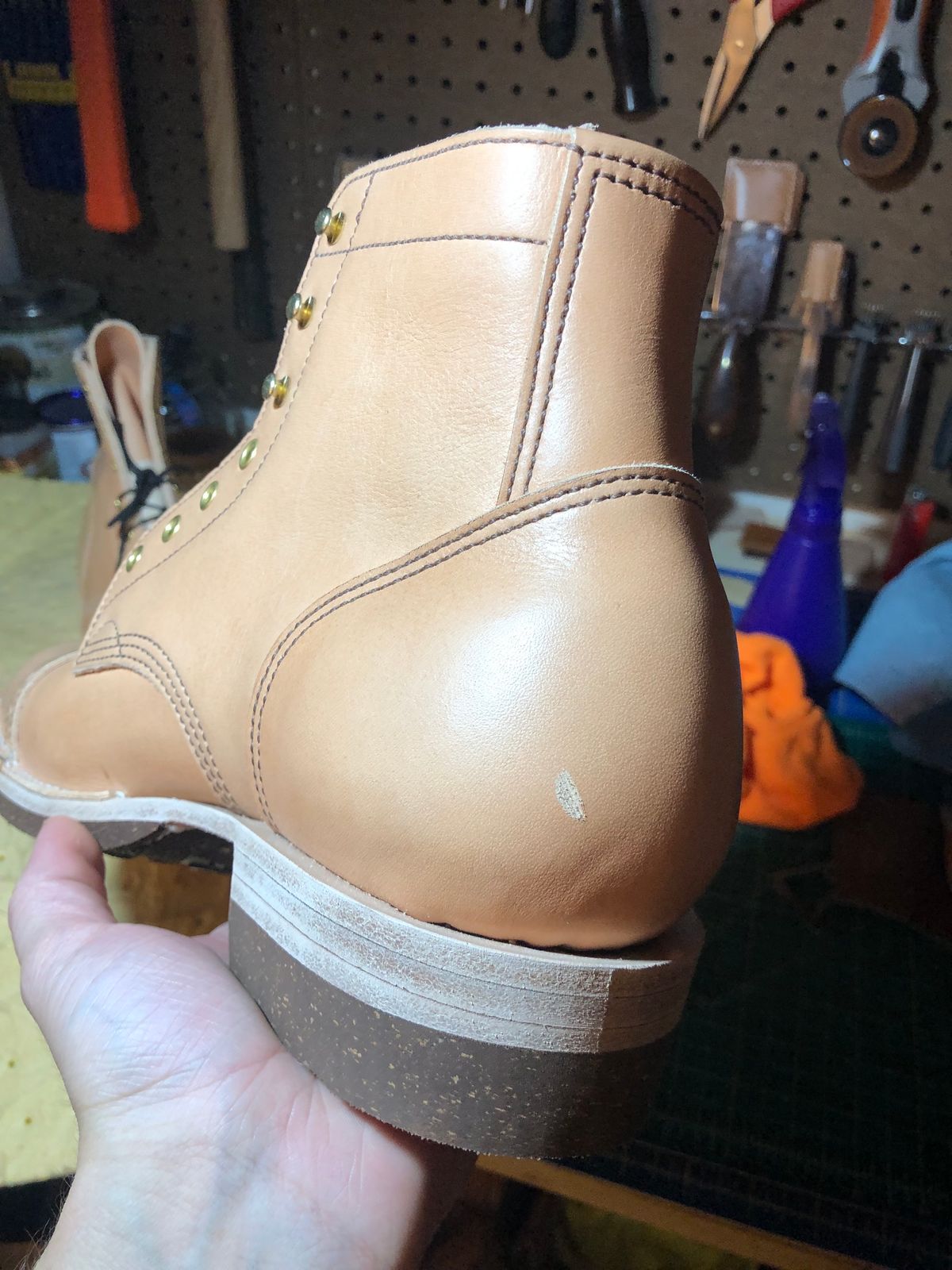 Photo by m.f.bootco on October 2, 2023 of the M.F. Boot Co Service Boot in Sepici Tumbled Waxed Natural Veg Tan.