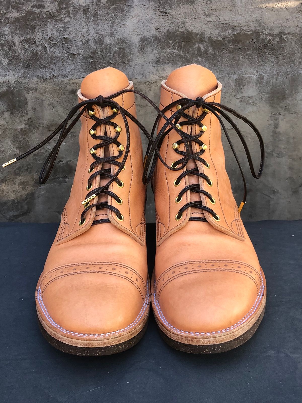 Photo by m.f.bootco on November 5, 2023 of the M.F. Boot Co Service Boot in Sepici Tumbled Waxed Natural Veg Tan.