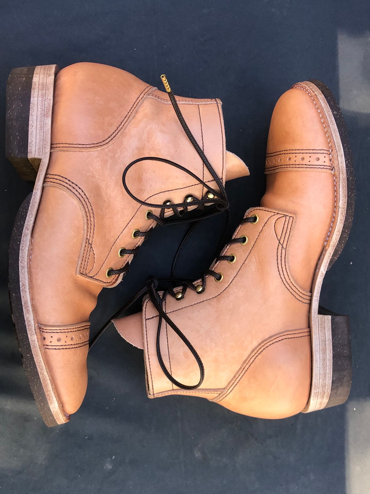 Photo by m.f.bootco on November 5, 2023 of the M.F. Boot Co Service Boot in Sepici Tumbled Waxed Natural Veg Tan.