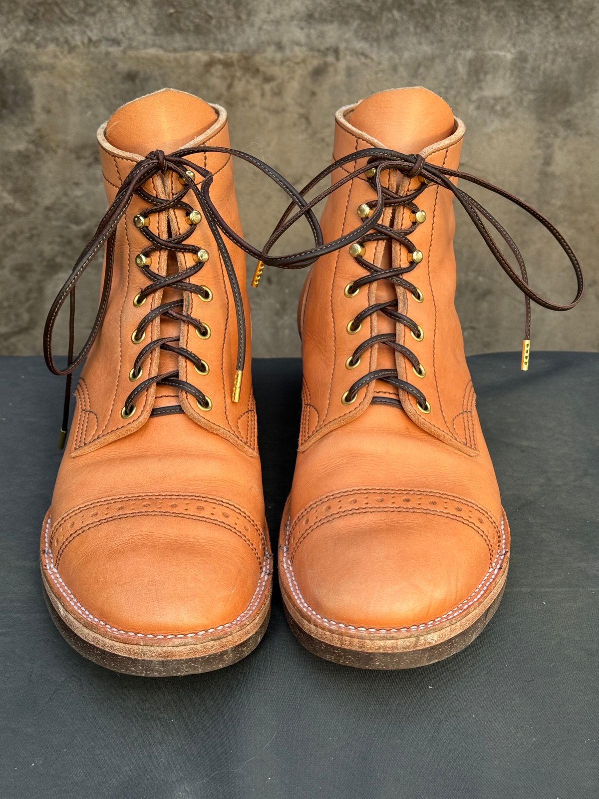 Photo by m.f.bootco on February 4, 2024 of the M.F. Boot Co Service Boot in Sepici Tumbled Waxed Natural Veg Tan.