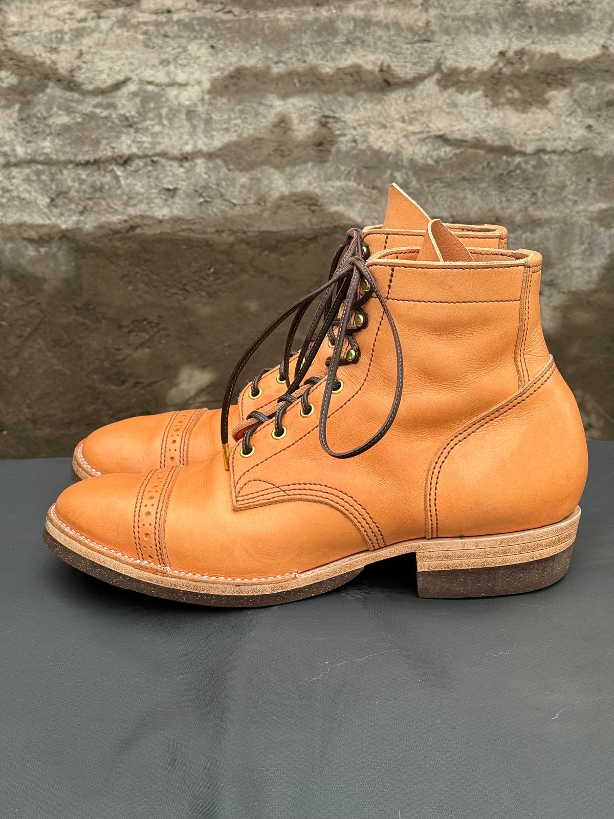 Photo by m.f.bootco on March 5, 2024 of the M.F. Boot Co Service Boot in Sepici Tumbled Waxed Natural Veg Tan.