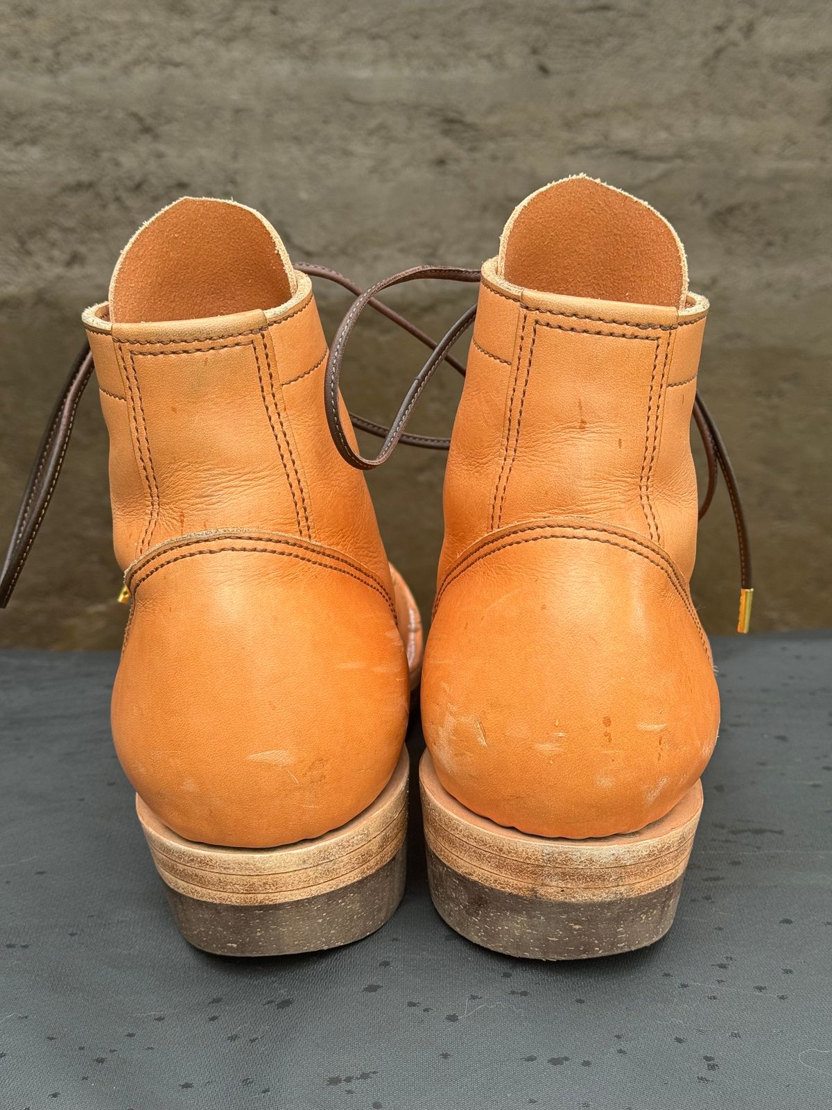 Photo by m.f.bootco on April 4, 2024 of the M.F. Boot Co Service Boot in Sepici Tumbled Waxed Natural Veg Tan.