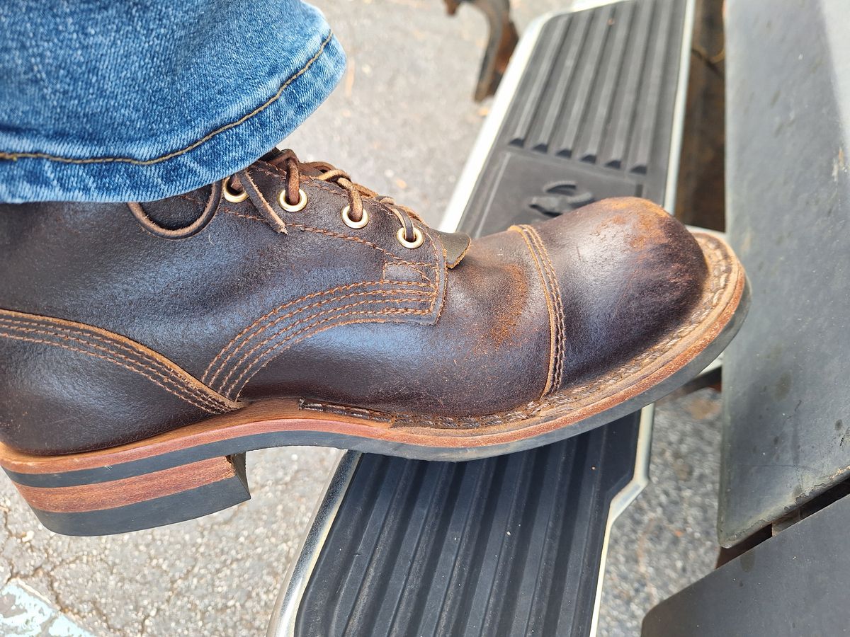Photo by PatinaTherapist on January 1, 2024 of the Nicks Prospector in Horween Brown Waxed Flesh.