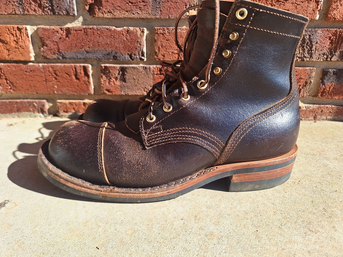 Photo by PatinaTherapist on February 3, 2024 of the Nicks Prospector in Horween Brown Waxed Flesh.
