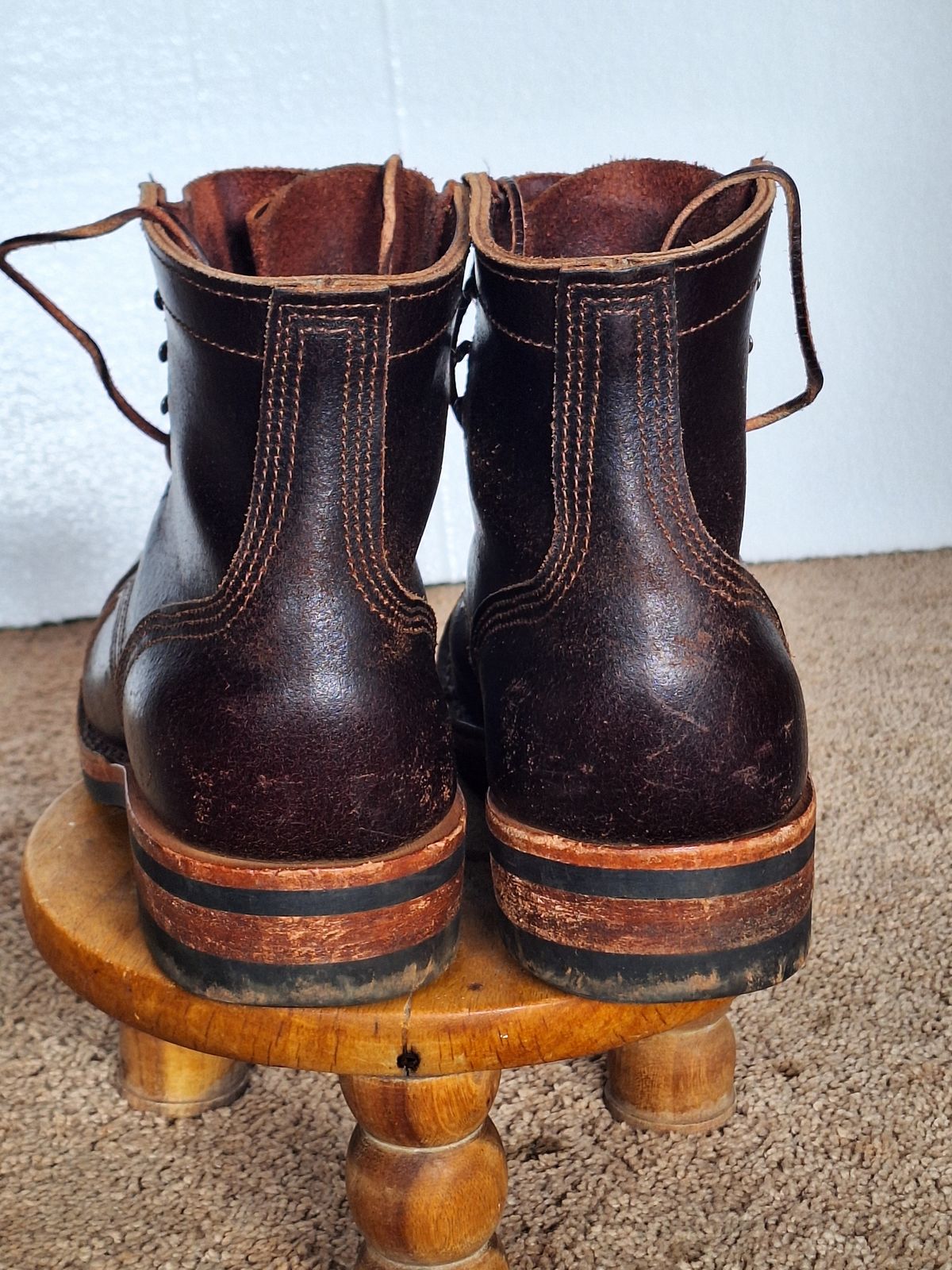 Photo by PatinaTherapist on March 4, 2024 of the Nicks Prospector in Horween Brown Waxed Flesh.