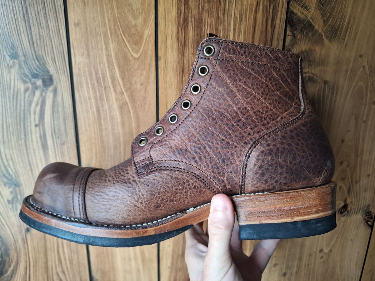 Photo by PatinaTherapist on July 8, 2023 of the Viberg Service Boot in Horween Olive Tanned.