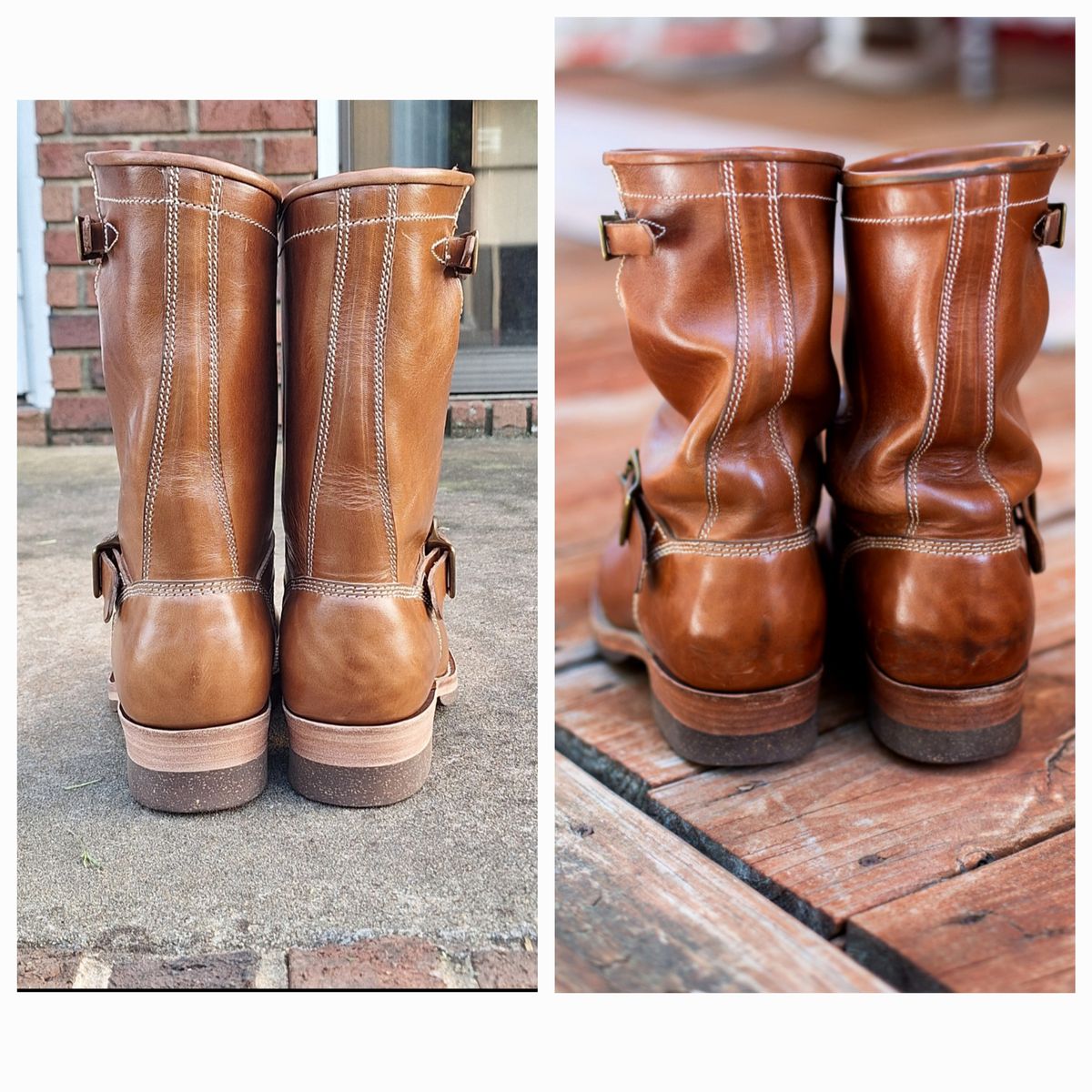 Photo by PatinaTherapist on April 7, 2025 of the Willie's Handmade Boots Engineer in Maryam Natural Horsebutt.