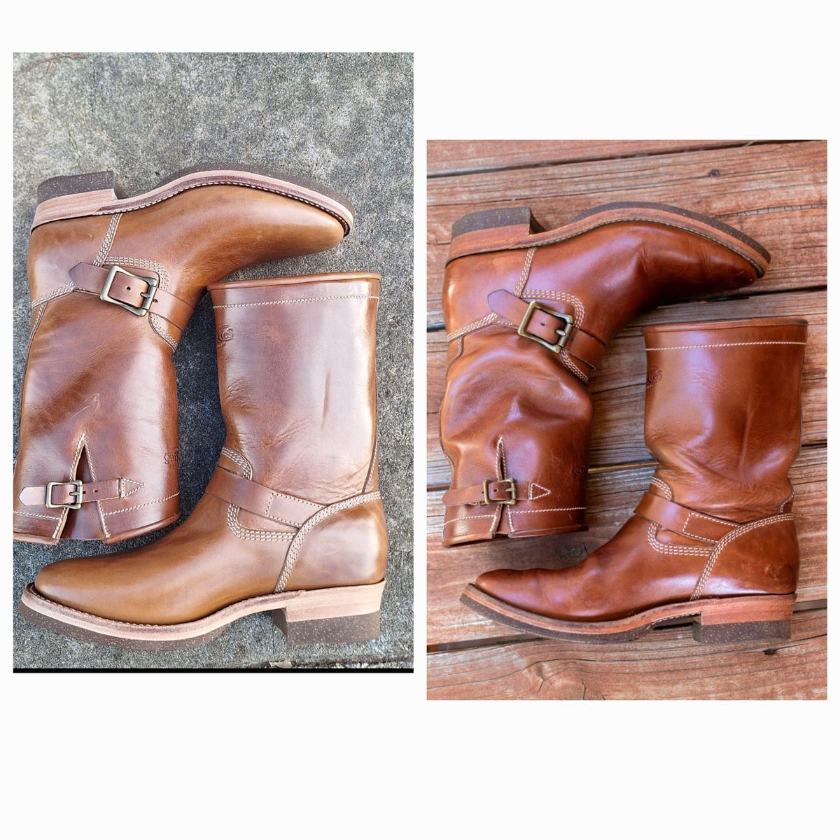 Photo by PatinaTherapist on April 7, 2025 of the Willie's Handmade Boots Engineer in Maryam Natural Horsebutt.