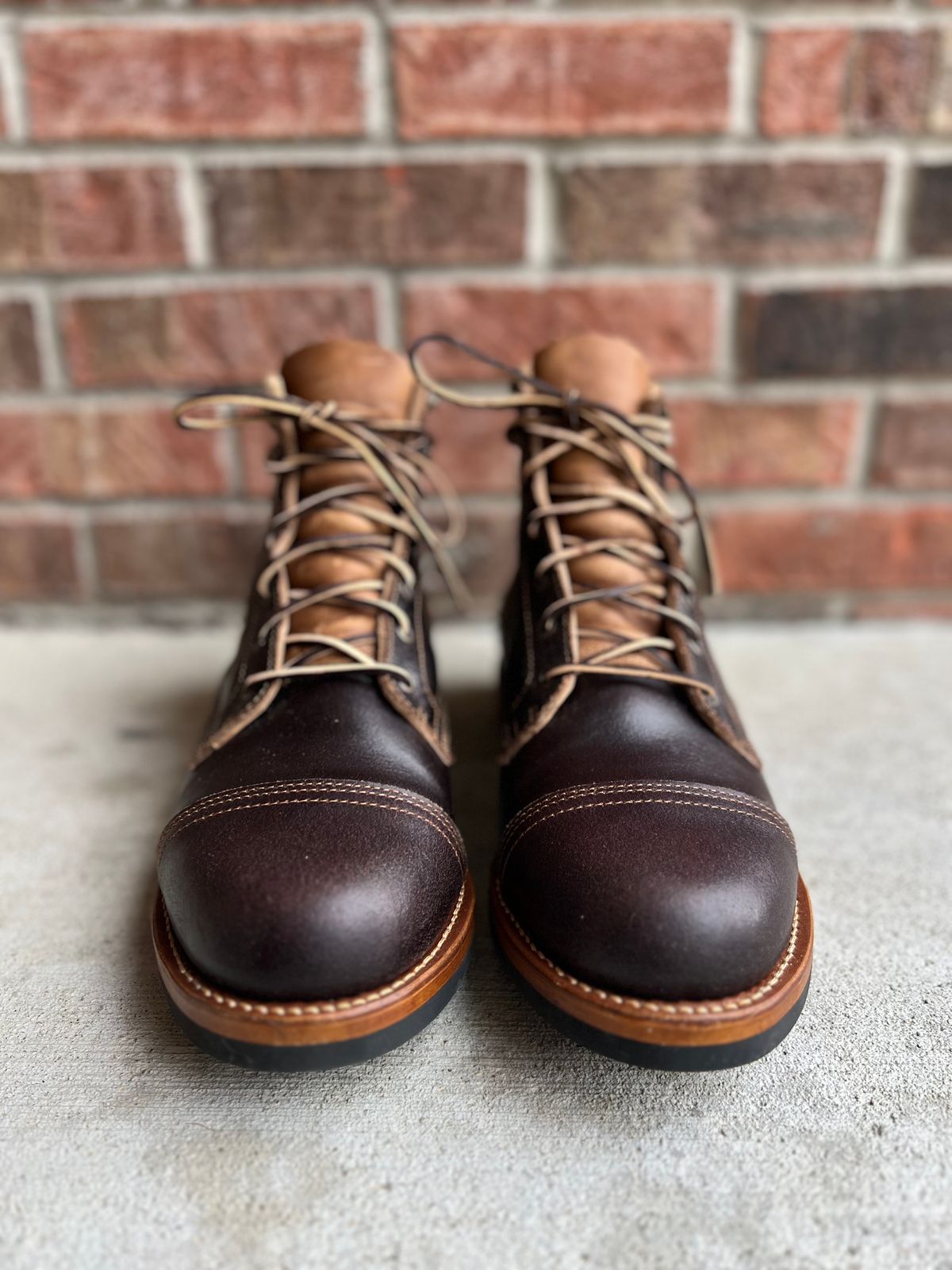 Photo by IndyBen on October 1, 2024 of the Truman Cap Toe Boot in Horween Java Waxed Flesh.