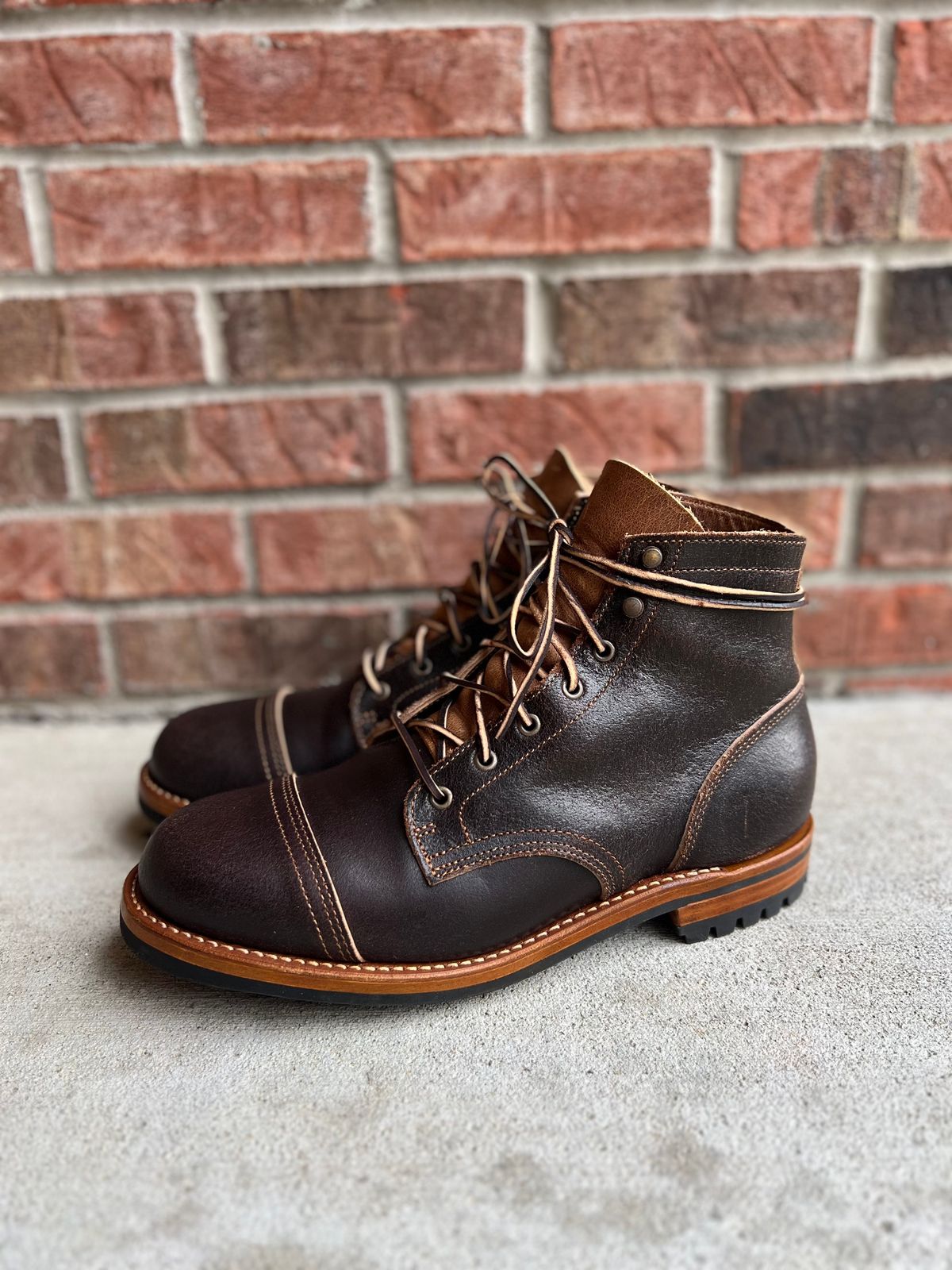 Photo by IndyBen on October 1, 2024 of the Truman Cap Toe Boot in Horween Java Waxed Flesh.