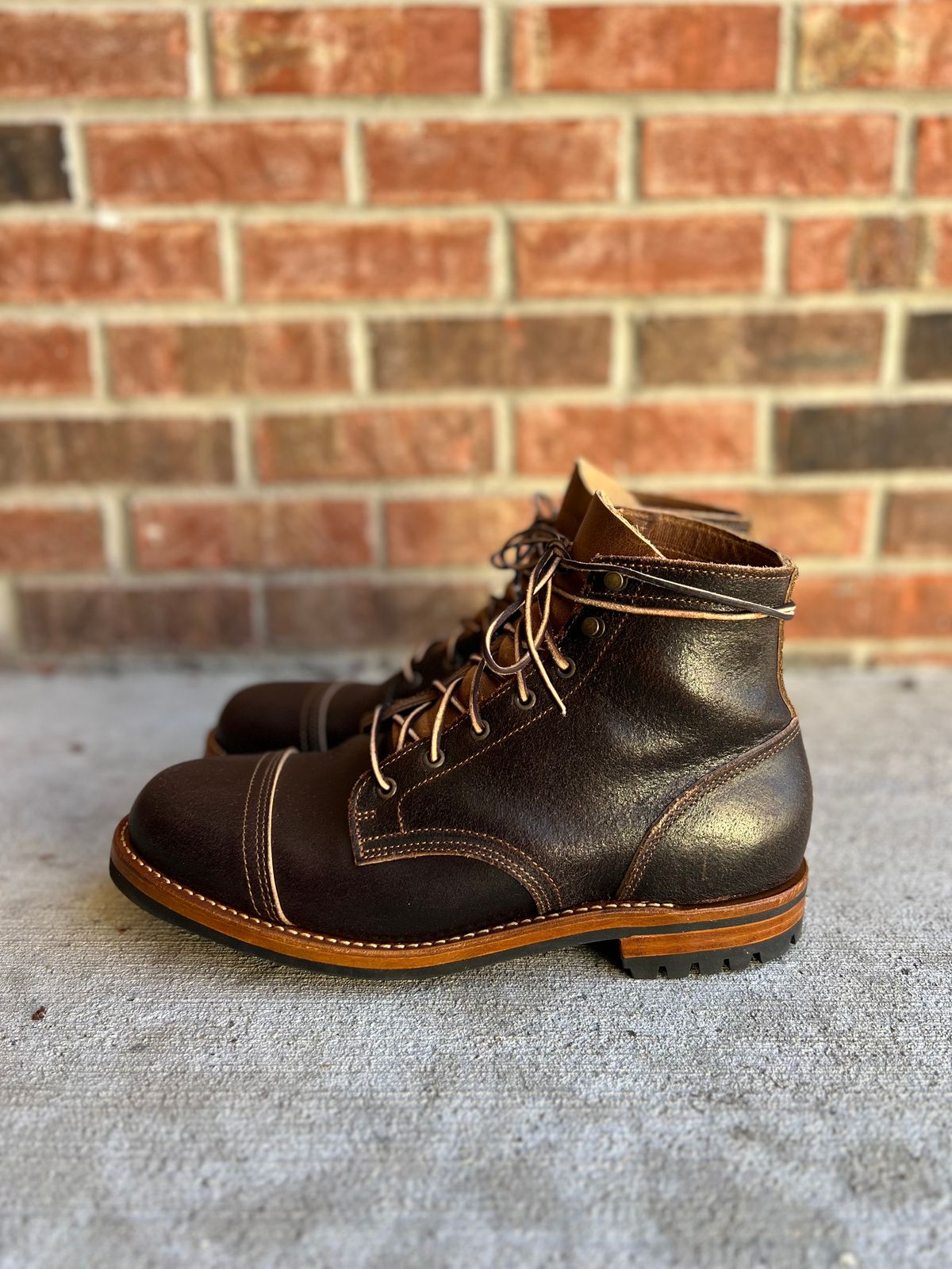 Photo by IndyBen on November 2, 2024 of the Truman Cap Toe Boot in Horween Java Waxed Flesh.