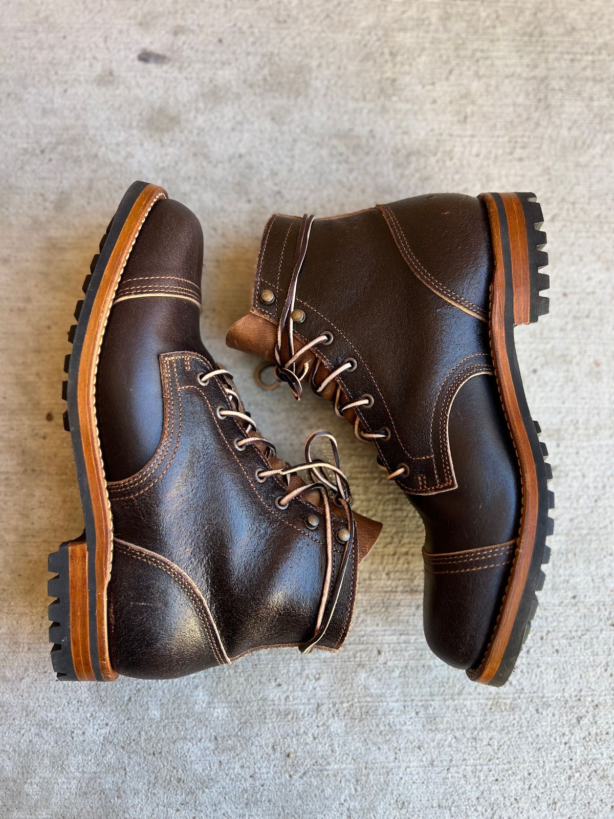 Photo by IndyBen on November 2, 2024 of the Truman Cap Toe Boot in Horween Java Waxed Flesh.