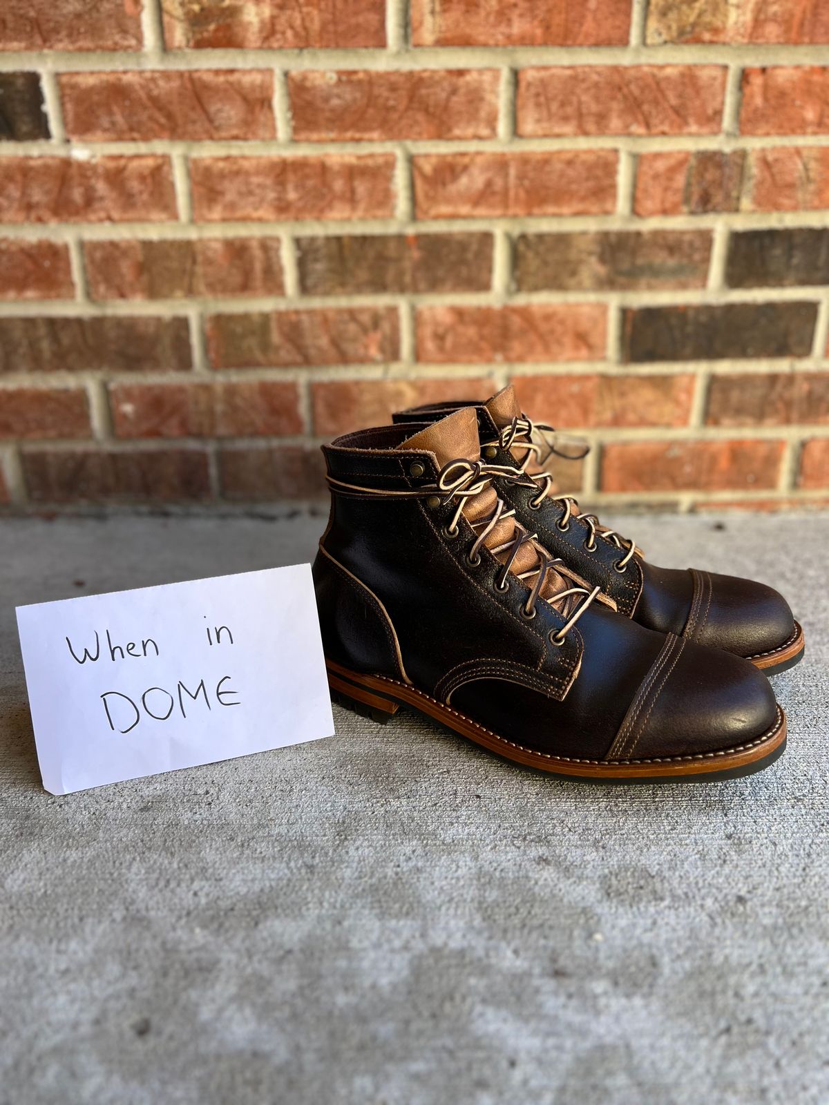 Photo by IndyBen on November 2, 2024 of the Truman Cap Toe Boot in Horween Java Waxed Flesh.