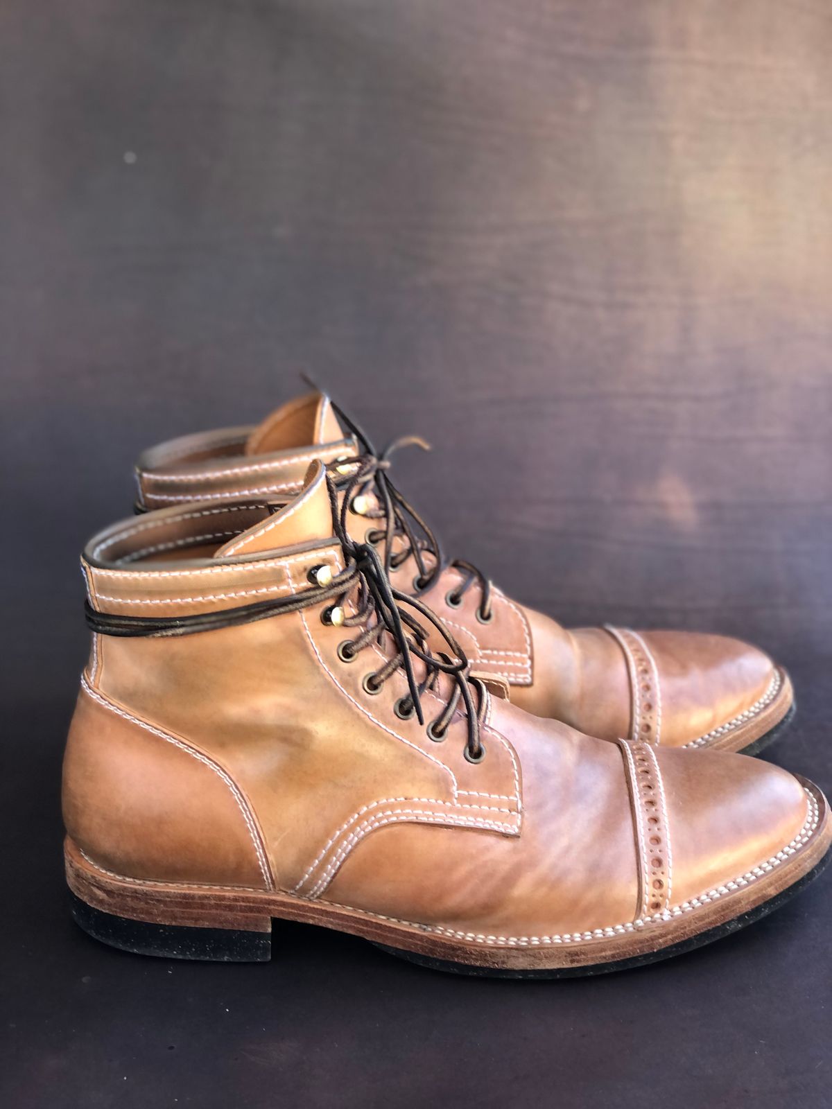 Photo by IndyBen on April 2, 2023 of the Santalum Milestone Service Boot in Conceria Cloe Crust Shell Cordovan.