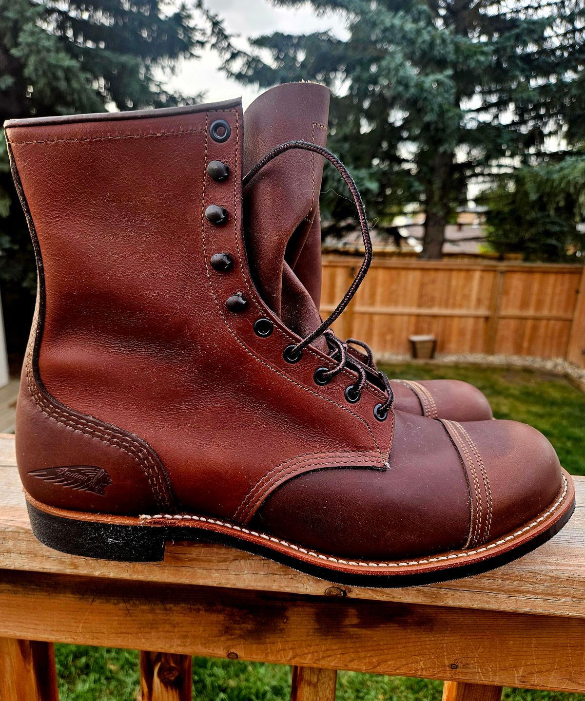 Photo by hosekileather on September 29, 2025 of the Red Wing x Indian Motorcycle Spirit Lake in Redwing Amber Portage Leather.