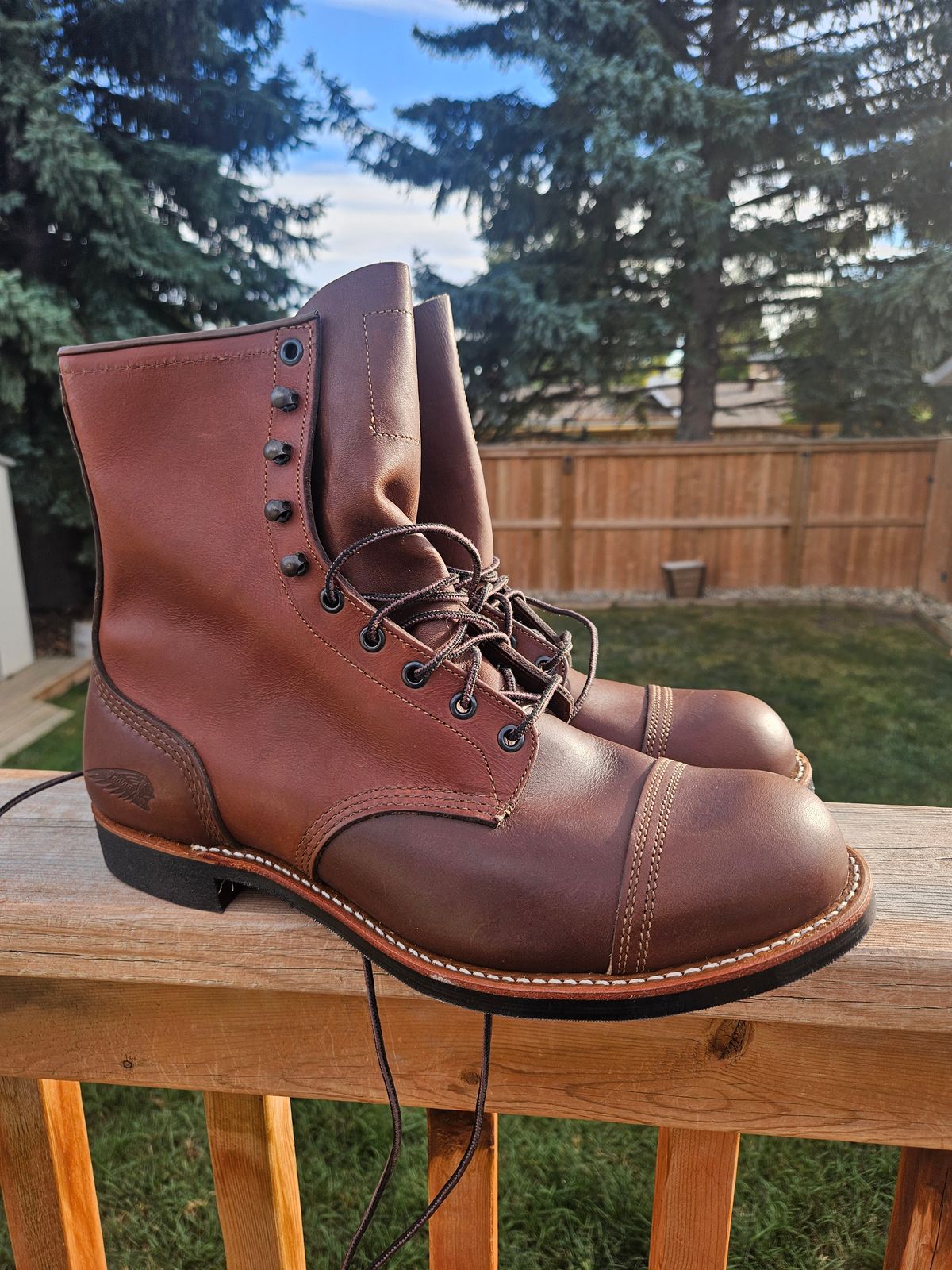 Photo by hosekileather on October 1, 2025 of the Red Wing x Indian Motorcycle Spirit Lake in Redwing Amber Portage Leather.