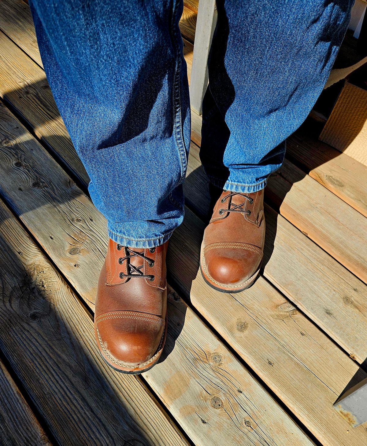Photo by hosekileather on October 3, 2025 of the Red Wing x Indian Motorcycle Spirit Lake in Redwing Amber Portage Leather.