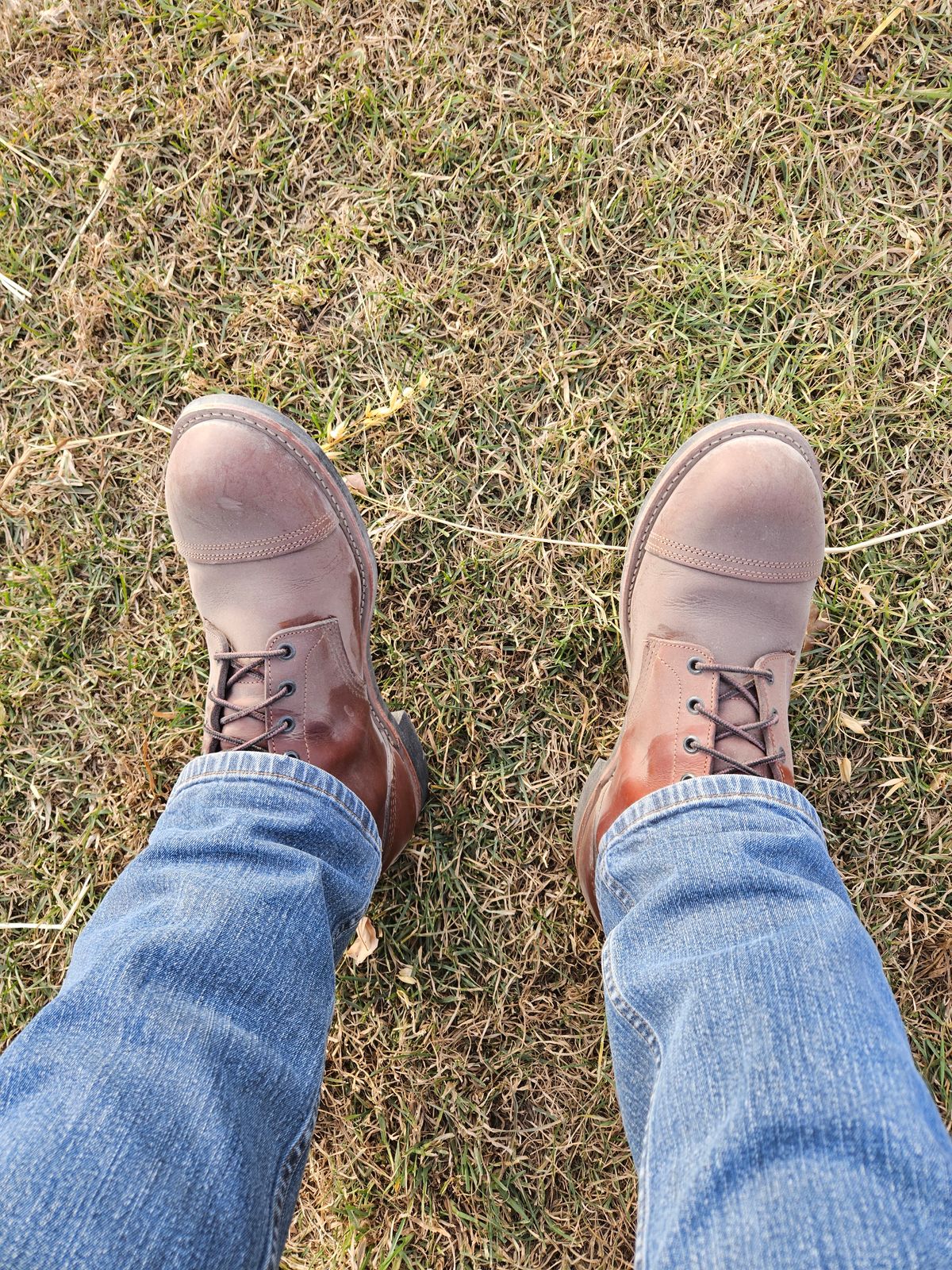Photo by hosekileather on October 26, 2025 of the Red Wing x Indian Motorcycle Spirit Lake in Redwing Amber Portage Leather.