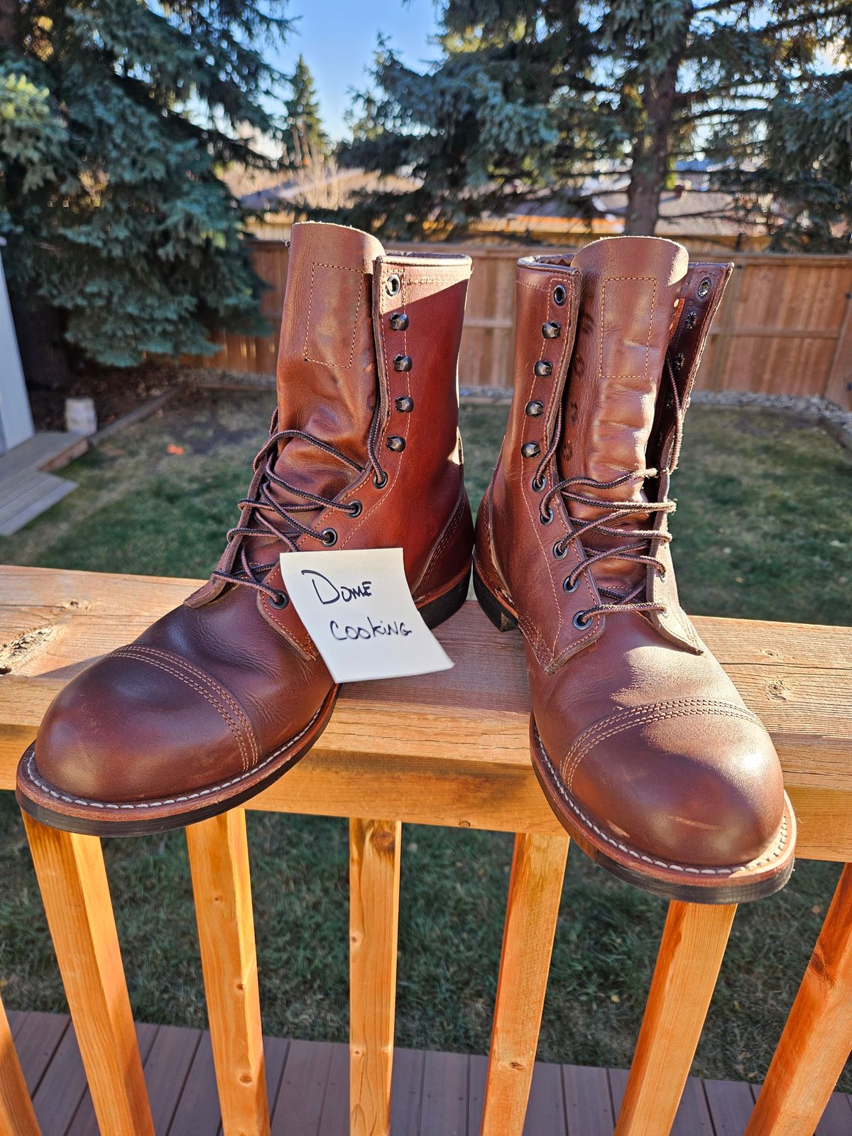 Photo by hosekileather on November 2, 2025 of the Red Wing x Indian Motorcycle Spirit Lake in Redwing Amber Portage Leather.