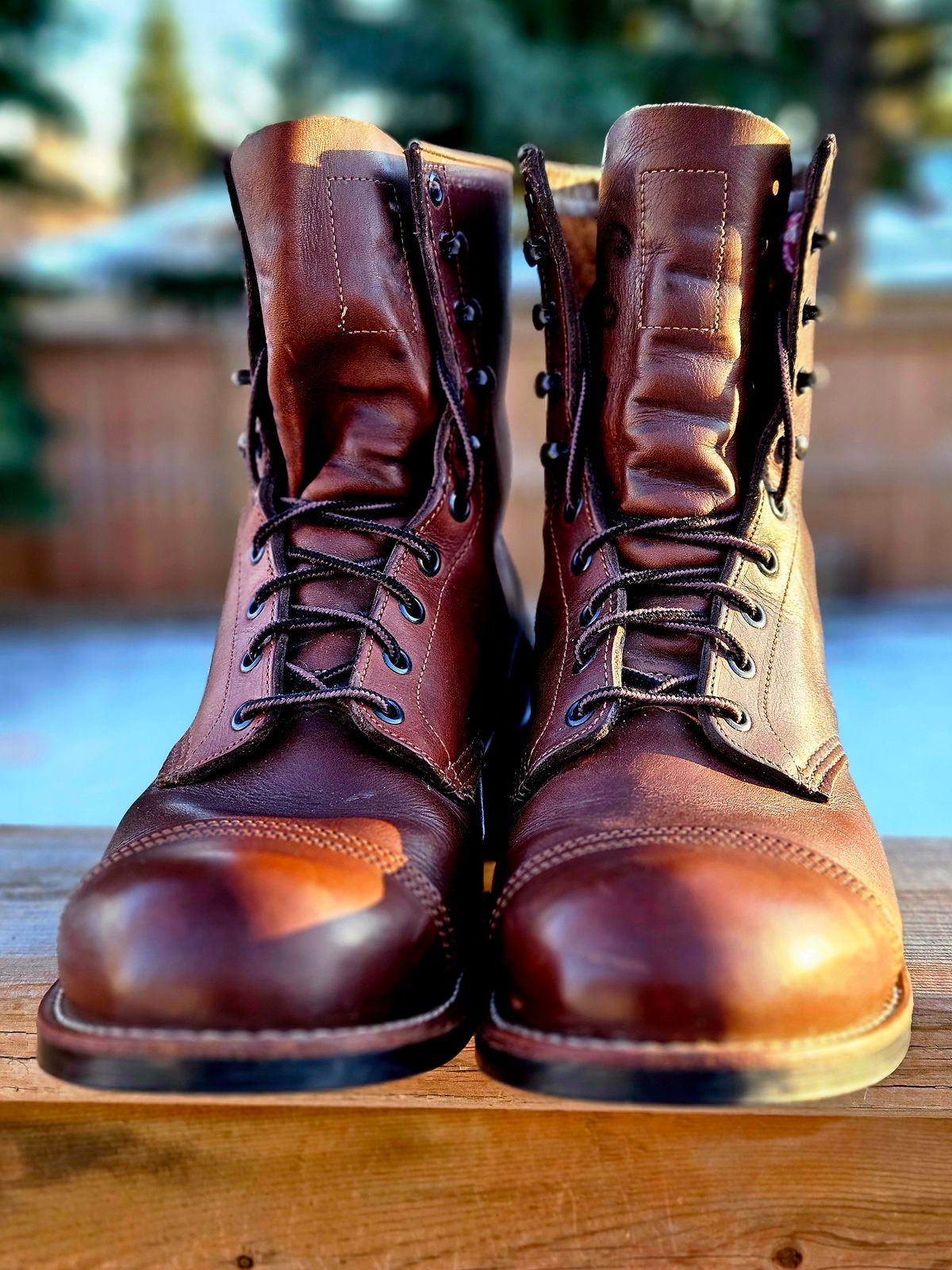 Photo by hosekileather on March 2, 2026 of the Red Wing x Indian Motorcycle Spirit Lake in Redwing Amber Portage Leather.