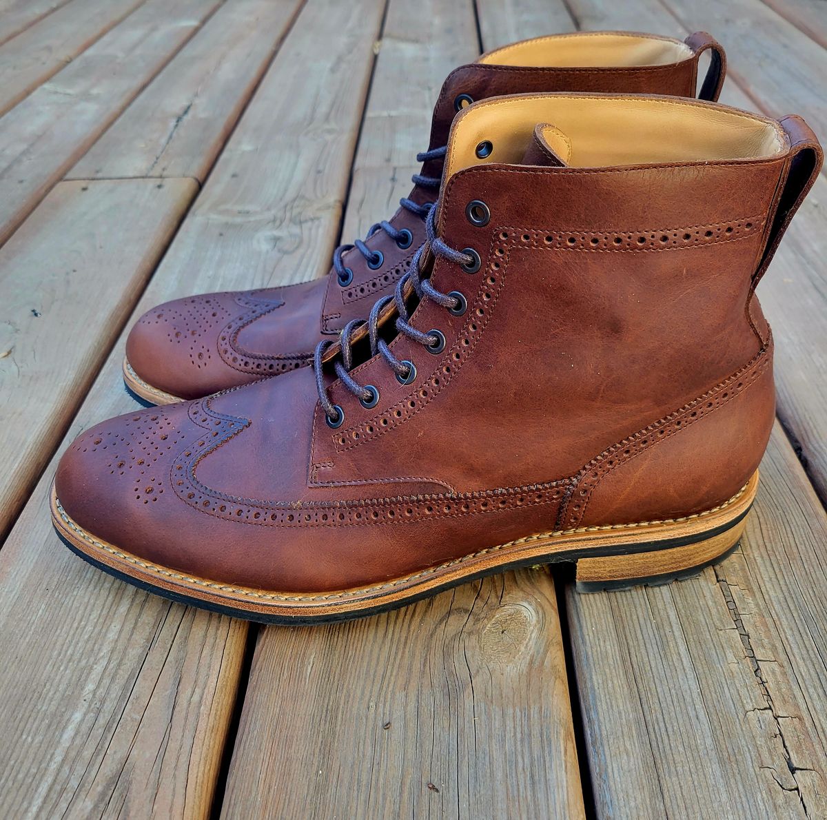 Photo by hosekileather on October 1, 2022 of the Mark Albert Countrty Boot in C.F. Stead Dark Snuff Regency Calf.