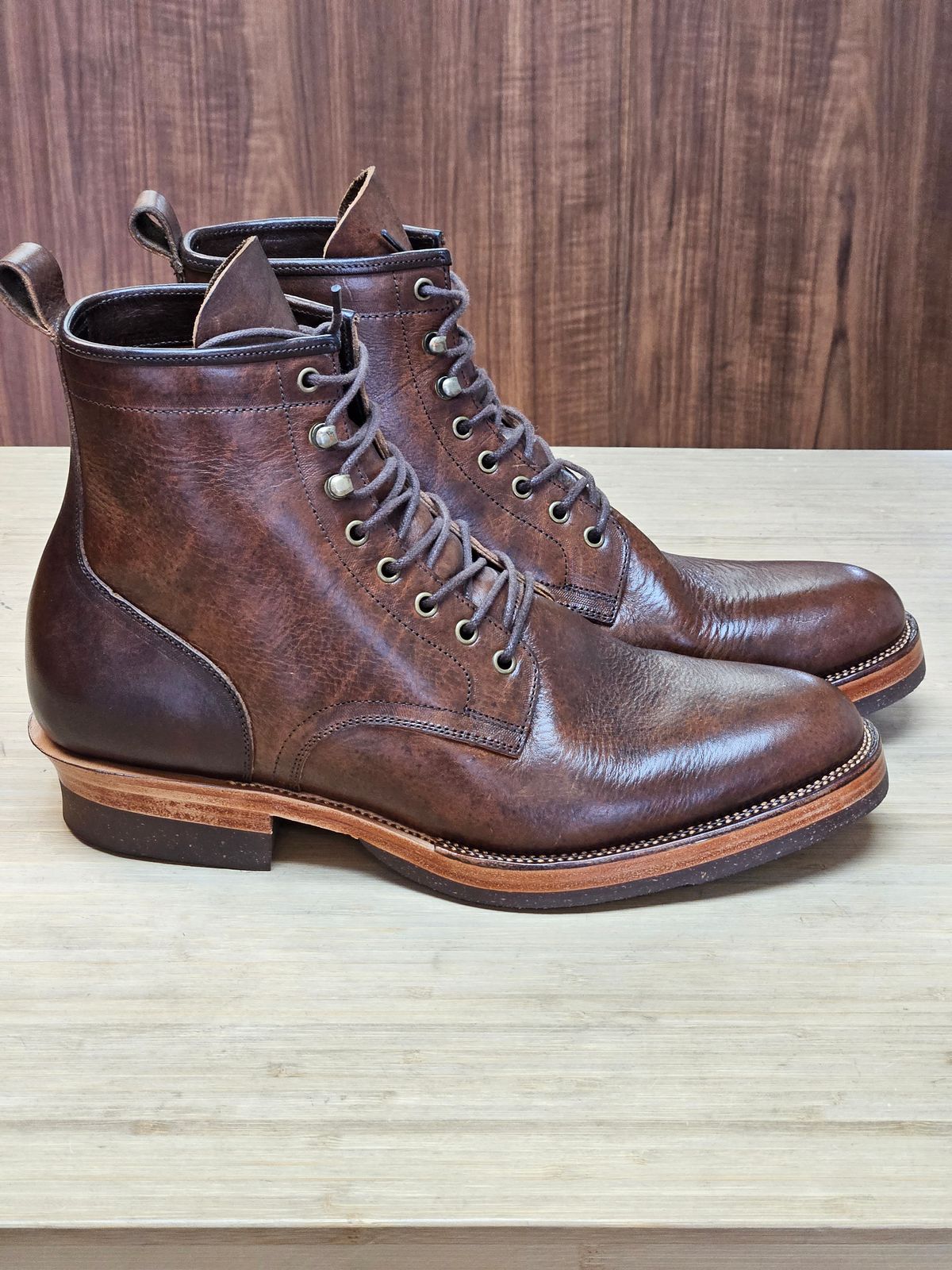 Photo by hosekileather on November 2, 2023 of the Tahura Captoelari Plain Toe in Badalassi Carlo Dark Brown Nemesis.