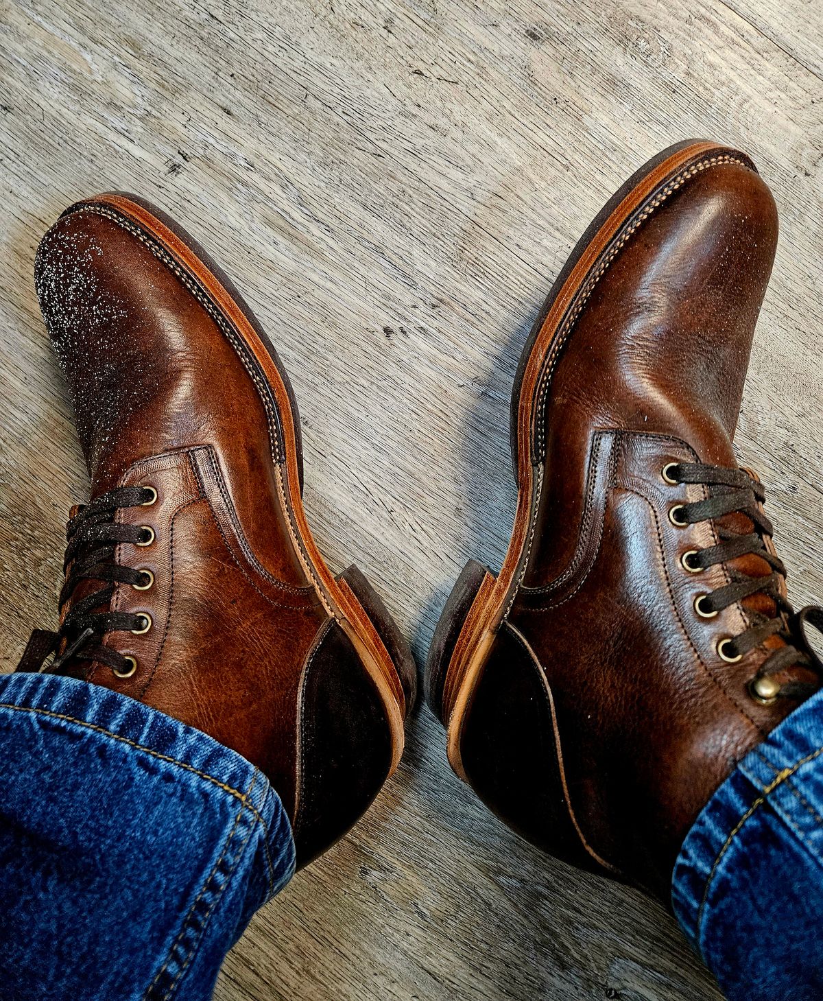 Photo by hosekileather on December 2, 2023 of the Tahura Captoelari Plain Toe in Badalassi Carlo Dark Brown Nemesis.